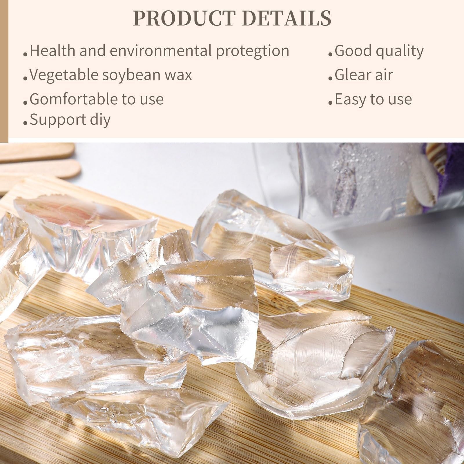Sel Natural clear gel wax for candle making, high-density transparent gel wax in a 8.8 lb container, ready for candle creation.