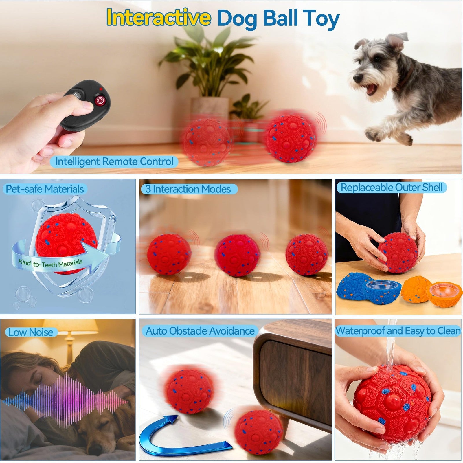 Newget Interactive Dog Toy Ball with Remote, 3 Modes smart moving dog ball for playful pets