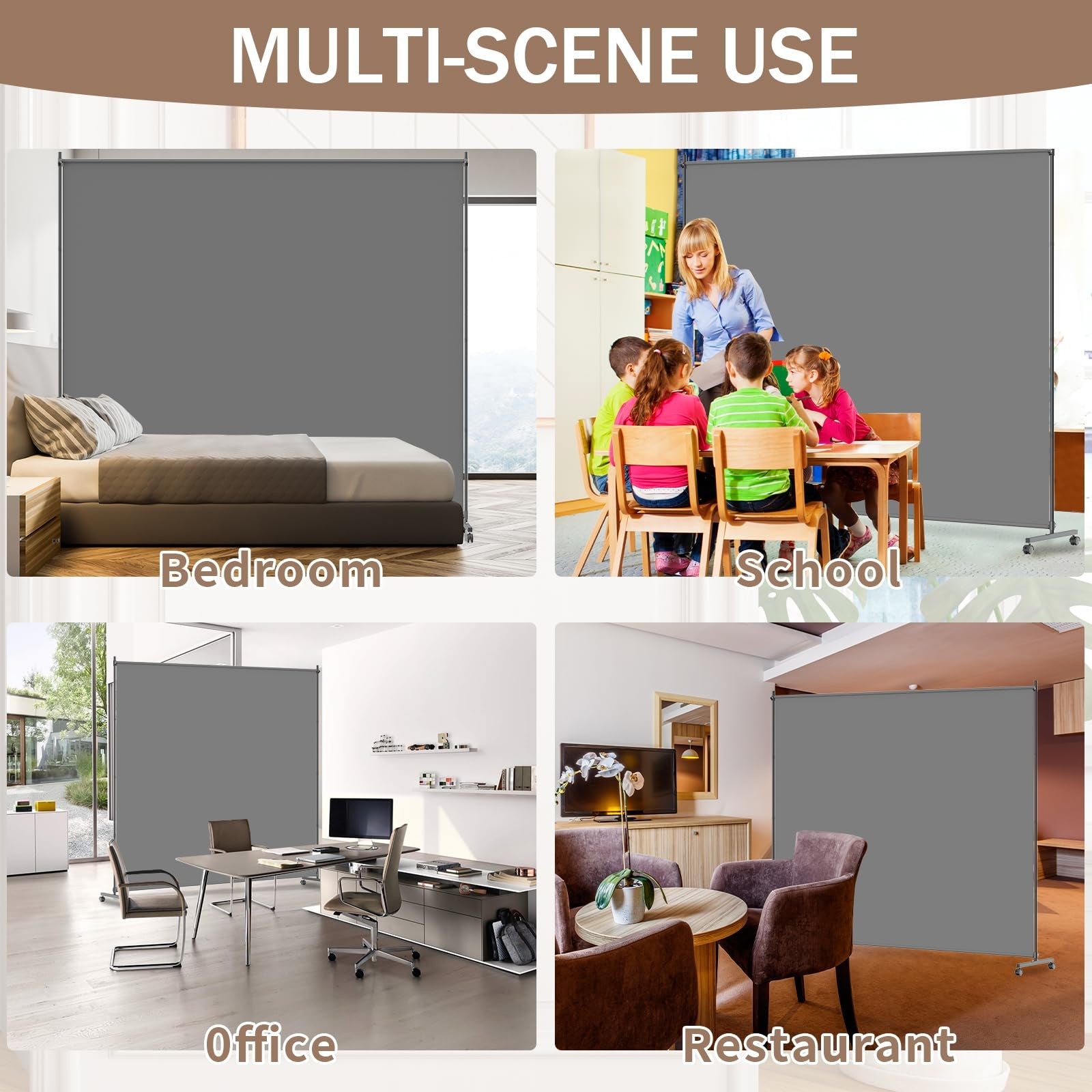 VAMFUTRE single panel room divider with caster wheels and brakes, featuring a sleek privacy screen for versatile room separation.