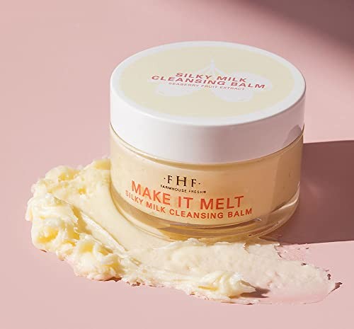 FarmHouse Fresh cleansing balm makeup remover with vitamin C, featuring a silky milk texture in a travel-friendly container.