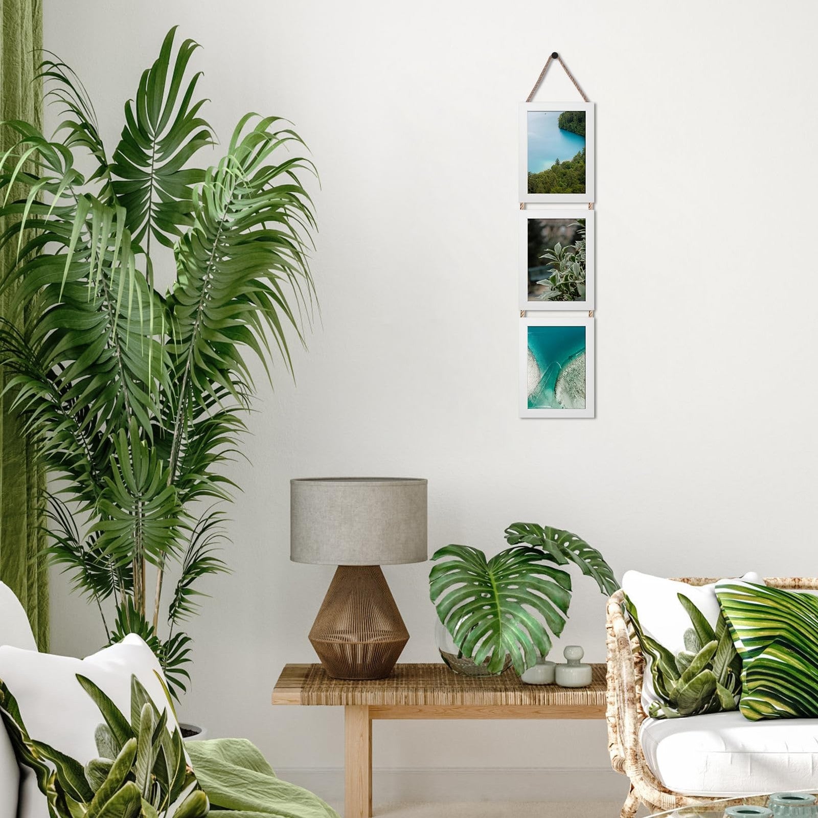 Lavezee 5x7 white hanging collage picture frames set of 2 with six vertical openings for wall display.