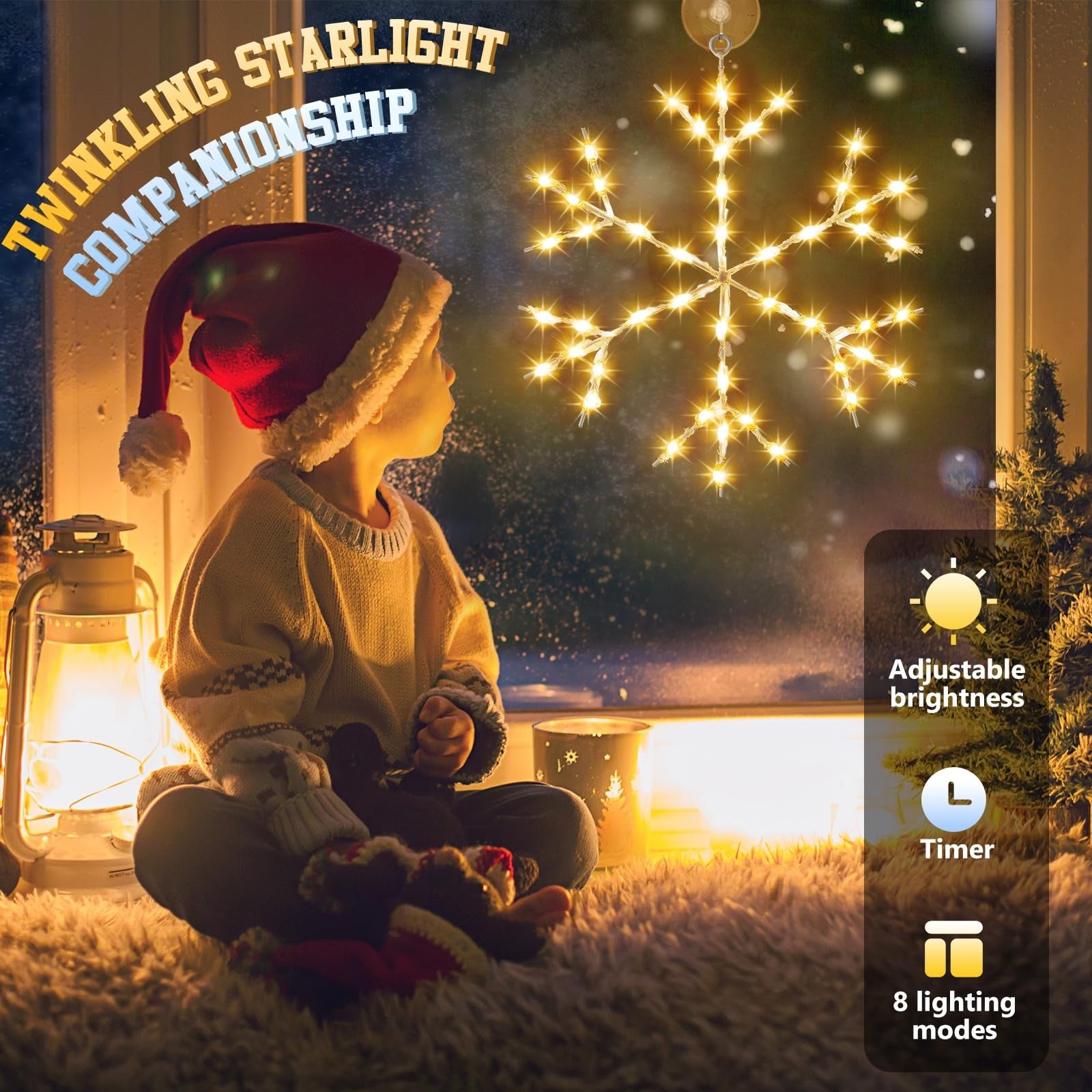 Tuanse 4-piece Christmas silhouette window lights with snowflake designs, perfect for holiday holiday decorations.