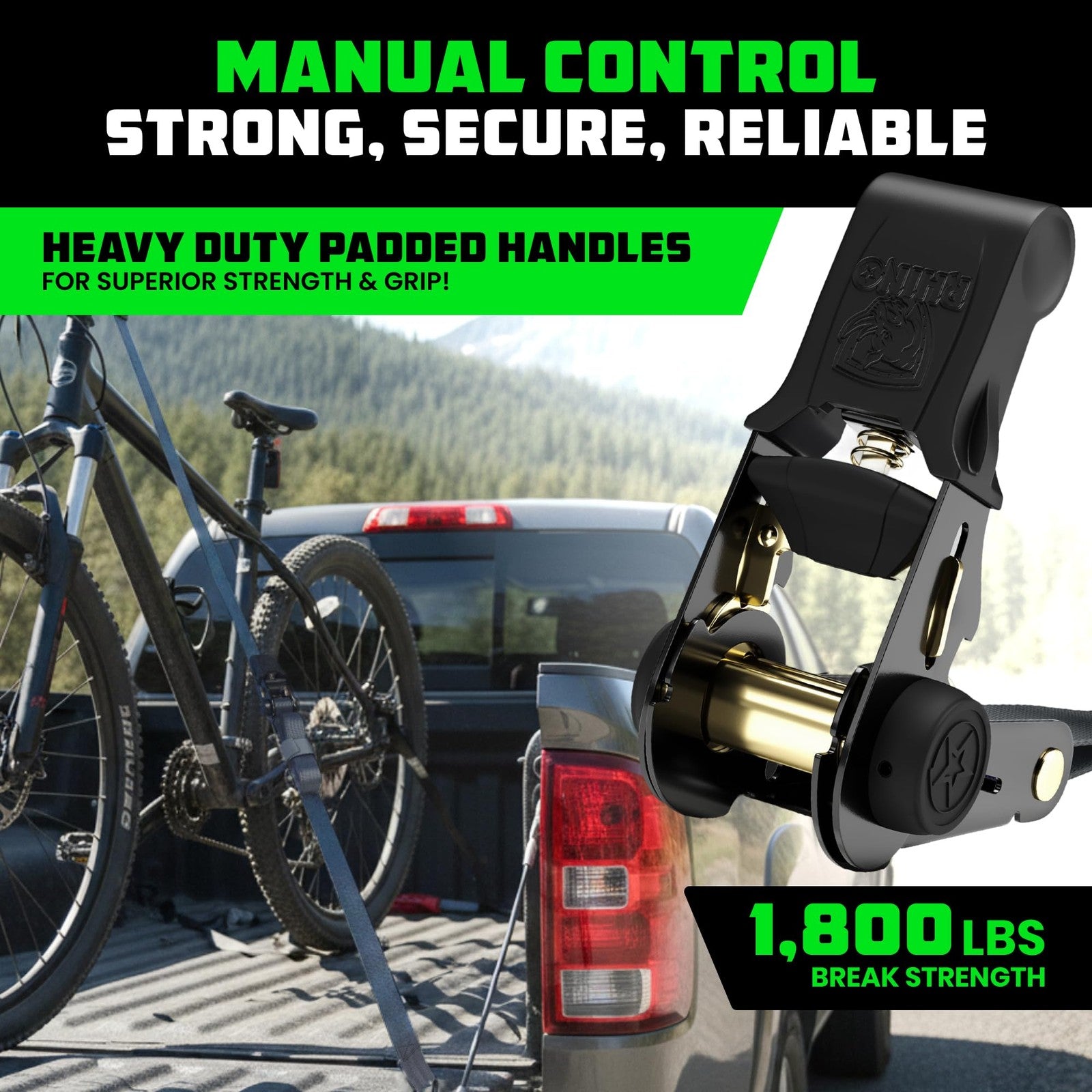 Rhino USA ratchet straps tie downs 4-pack, 1 inch x 15 feet, heavy-duty cargo straps with 1823 lb break strength, shown coiled.