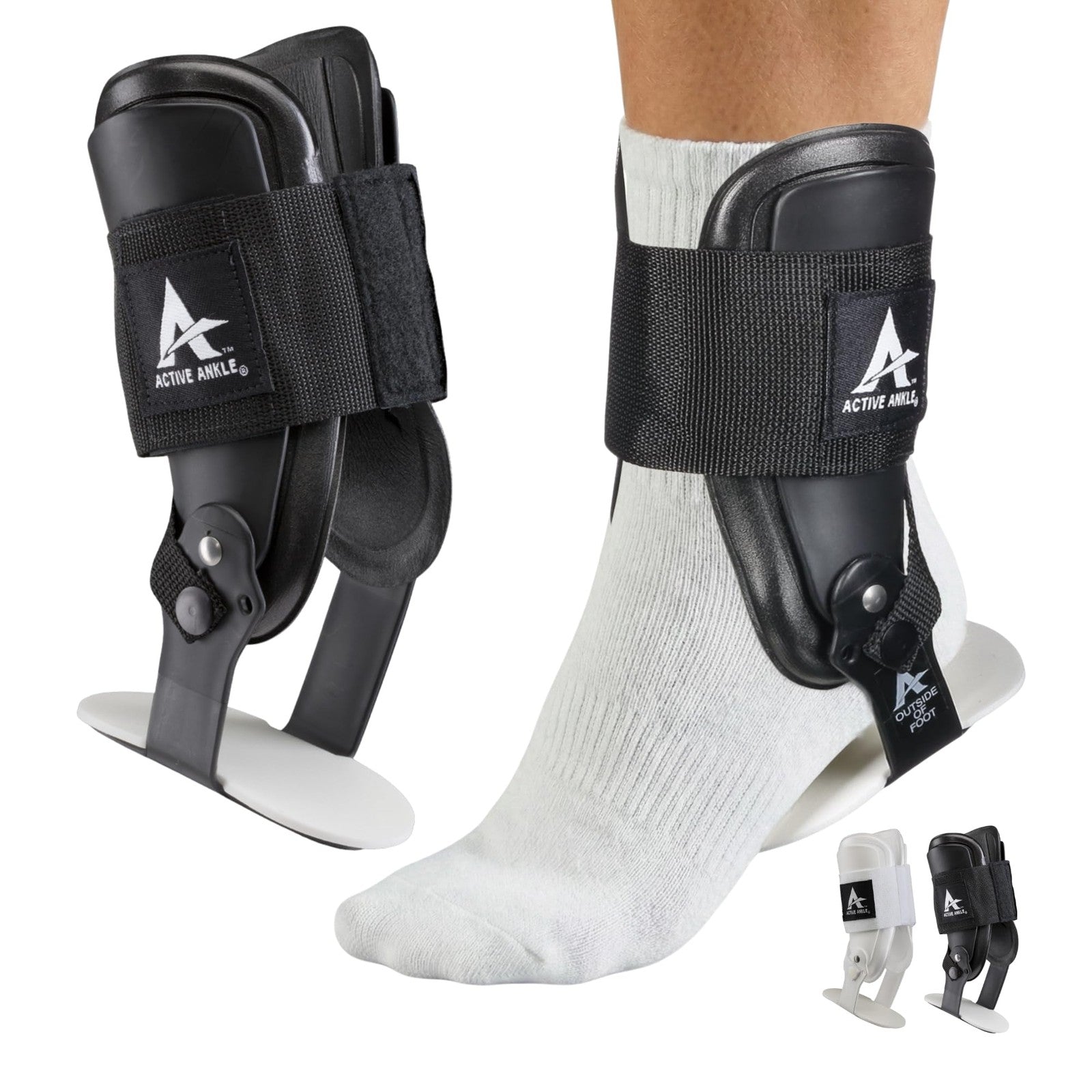 Black Cramer Active Ankle T2 brace providing support and stability for men and women, visible ankle support with adjustable straps.