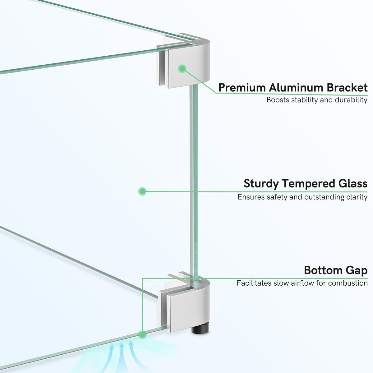 BriSunshine 16x16x6-inch glass wind guard for propane gas fire pit table, clear square safety screen with beveled edges