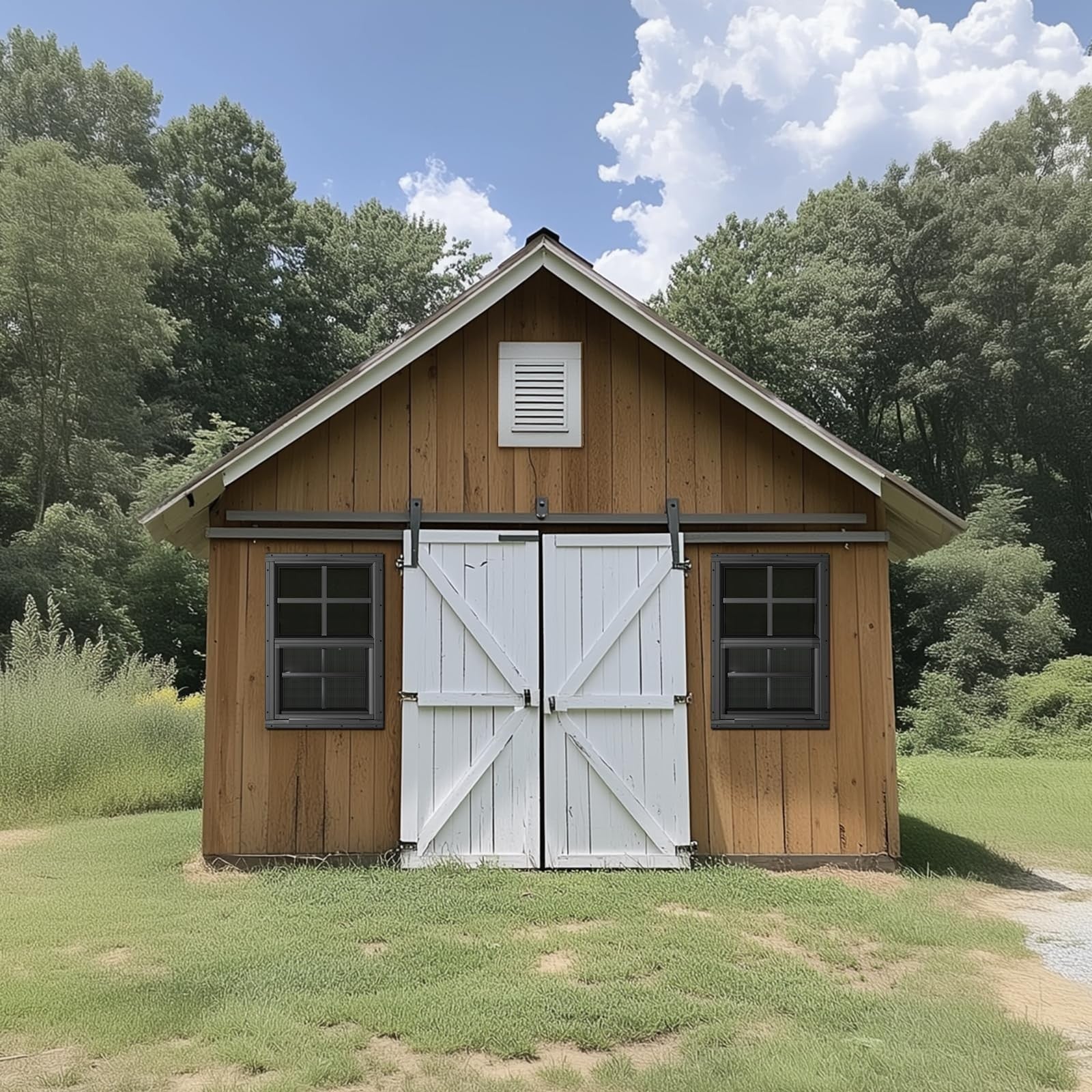 WRISIN 2-pack flush mount black household shed windows, 12 inches wide by 18 inches high, with clear glass panes.