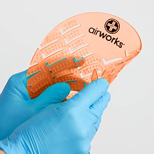 Set of 10 mango orange urinal deodorizer screens by Hospeco Airworks CC-007 AWUS007-BX with fresh fruity scent.