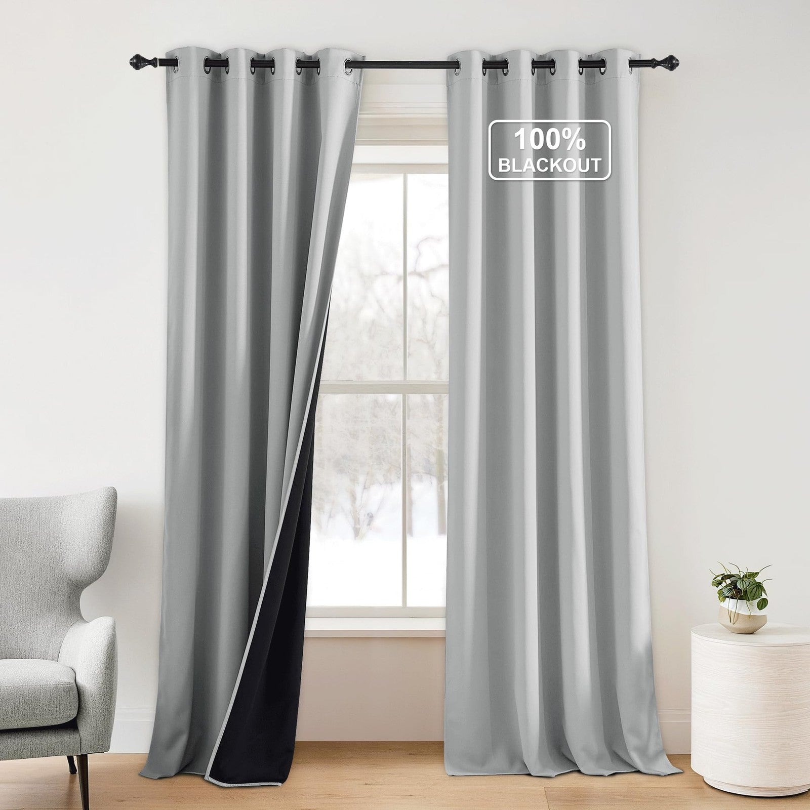NICETOWN 100% blackout curtains with grommet top, 84-inch long, two panels suitable for bedroom window blackout and privacy.