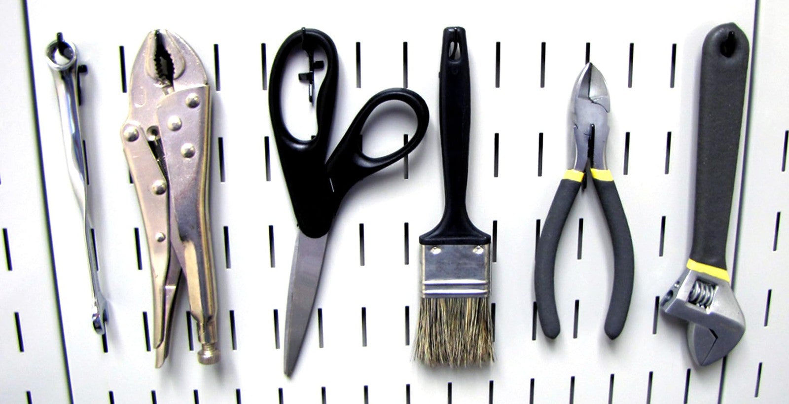 Black Steel Wall Control 52-piece metal hook set for tool board organization, featuring durable hooks for garage or workshop storage.