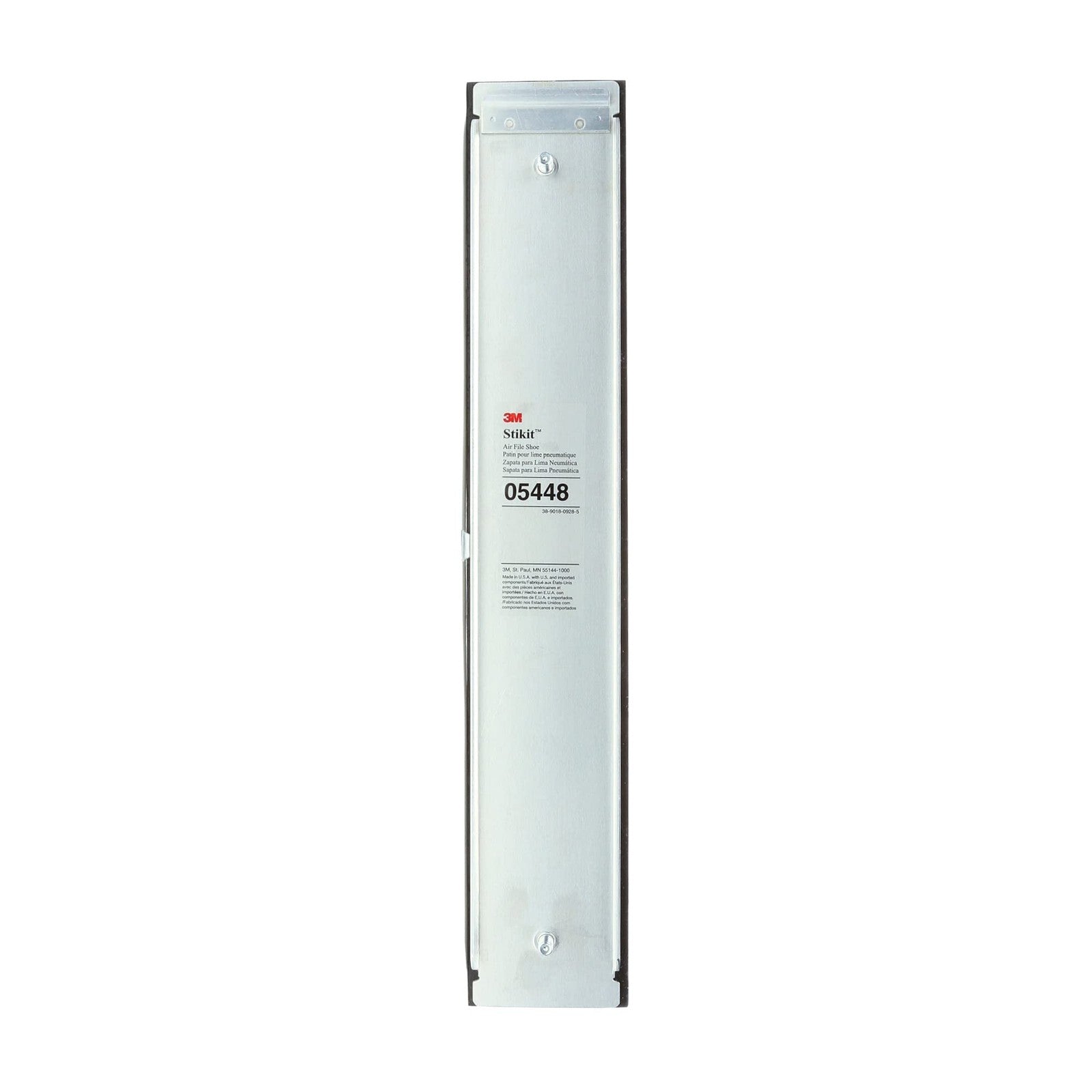 3M Stikit Air File Shoe in aluminum, lightweight and durable, measuring 2-3/4 inches by 16 inches, shown in the image.