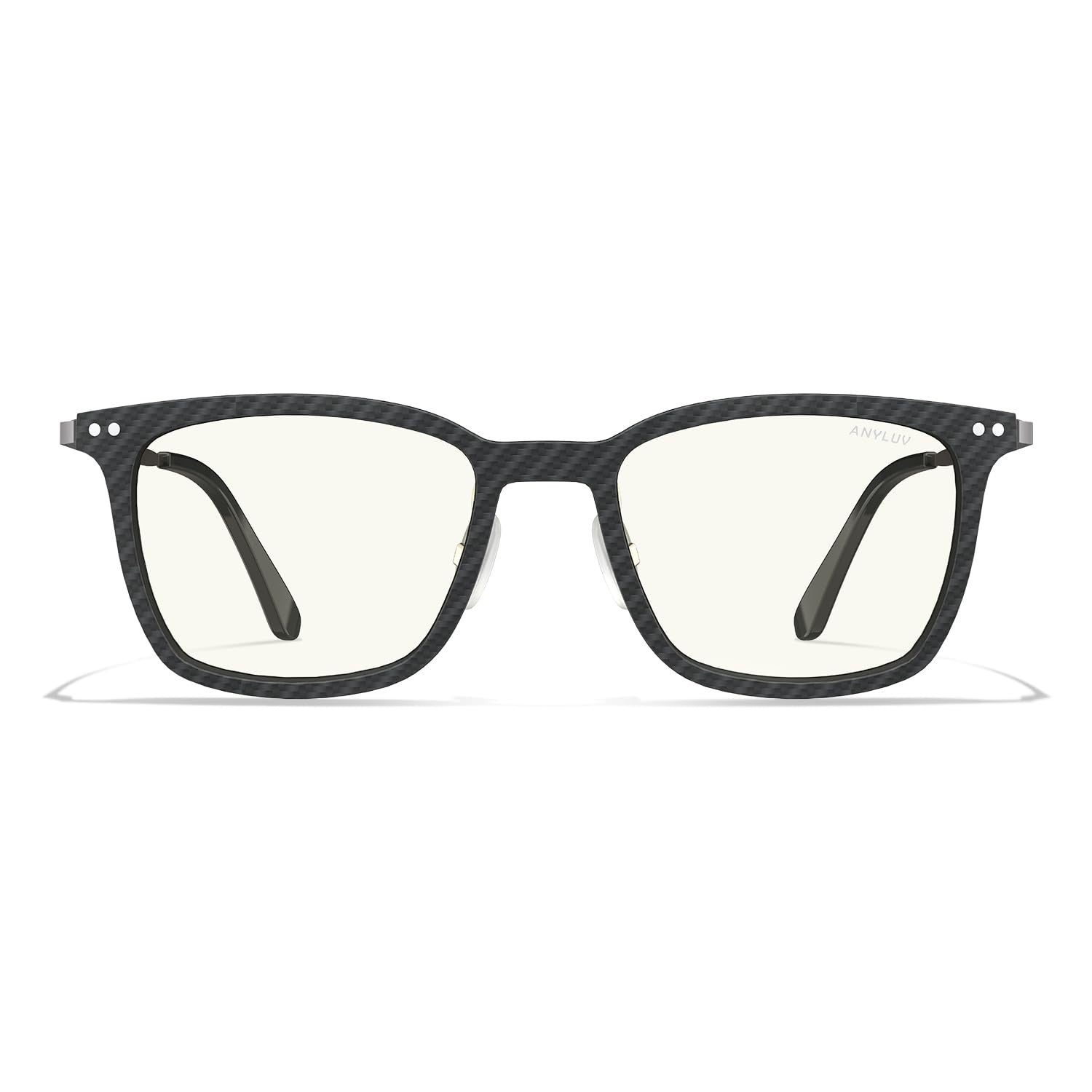AnyLUV men's blue light glasses with stylish square carbon fiber frames, designed to protect eyes from digital screen strain.