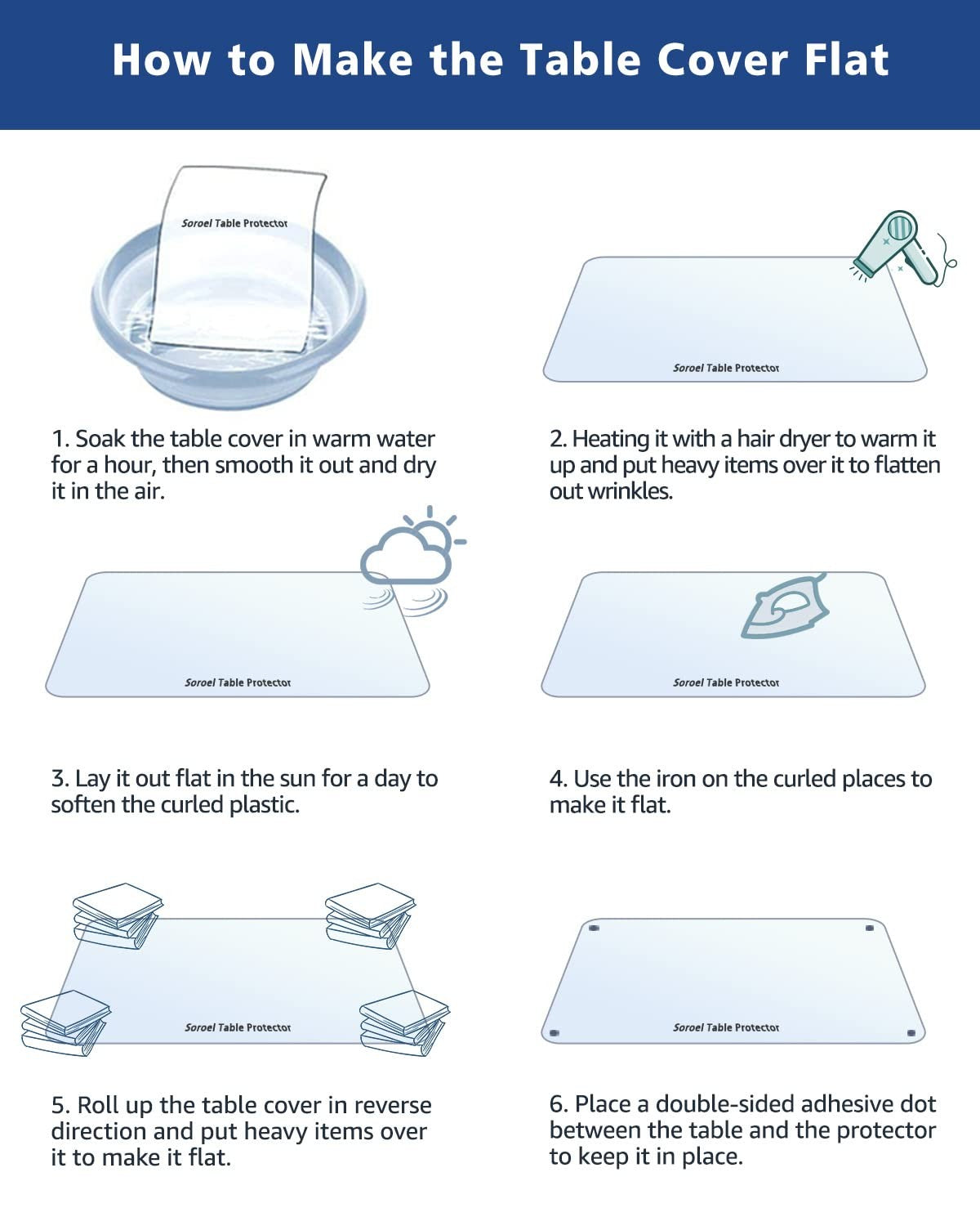 Clear 24-inch round waterproof dining table cover by Soroel, easy to clean, protecting and enhancing your dining table.