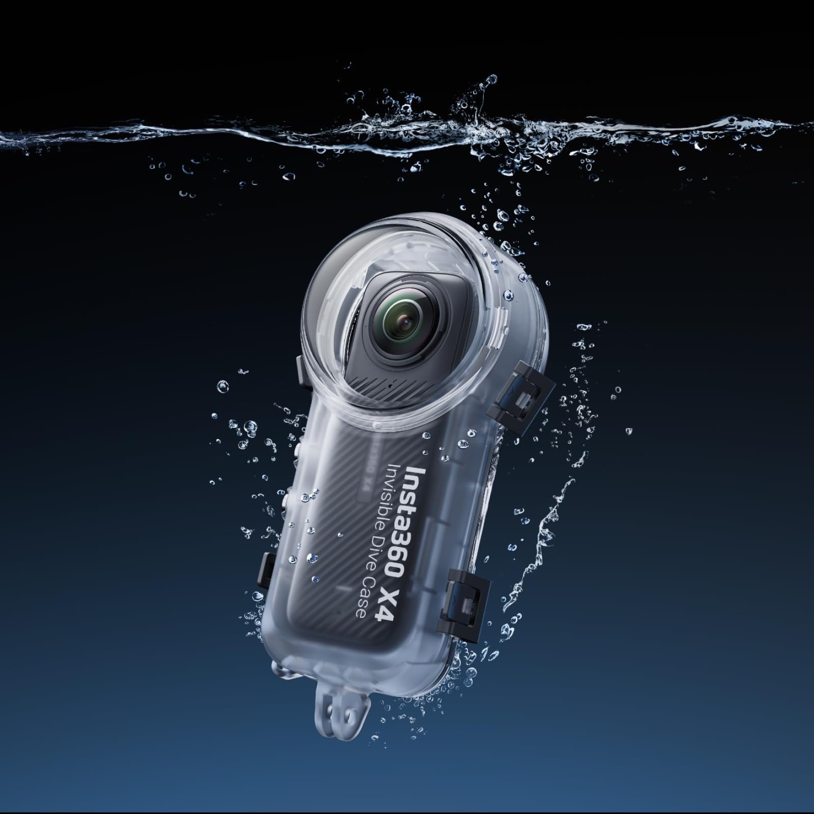 Insta360 X4 invisible dive case underwater housing for 360 camera, clear waterproof enclosure with secure latch and rugged design