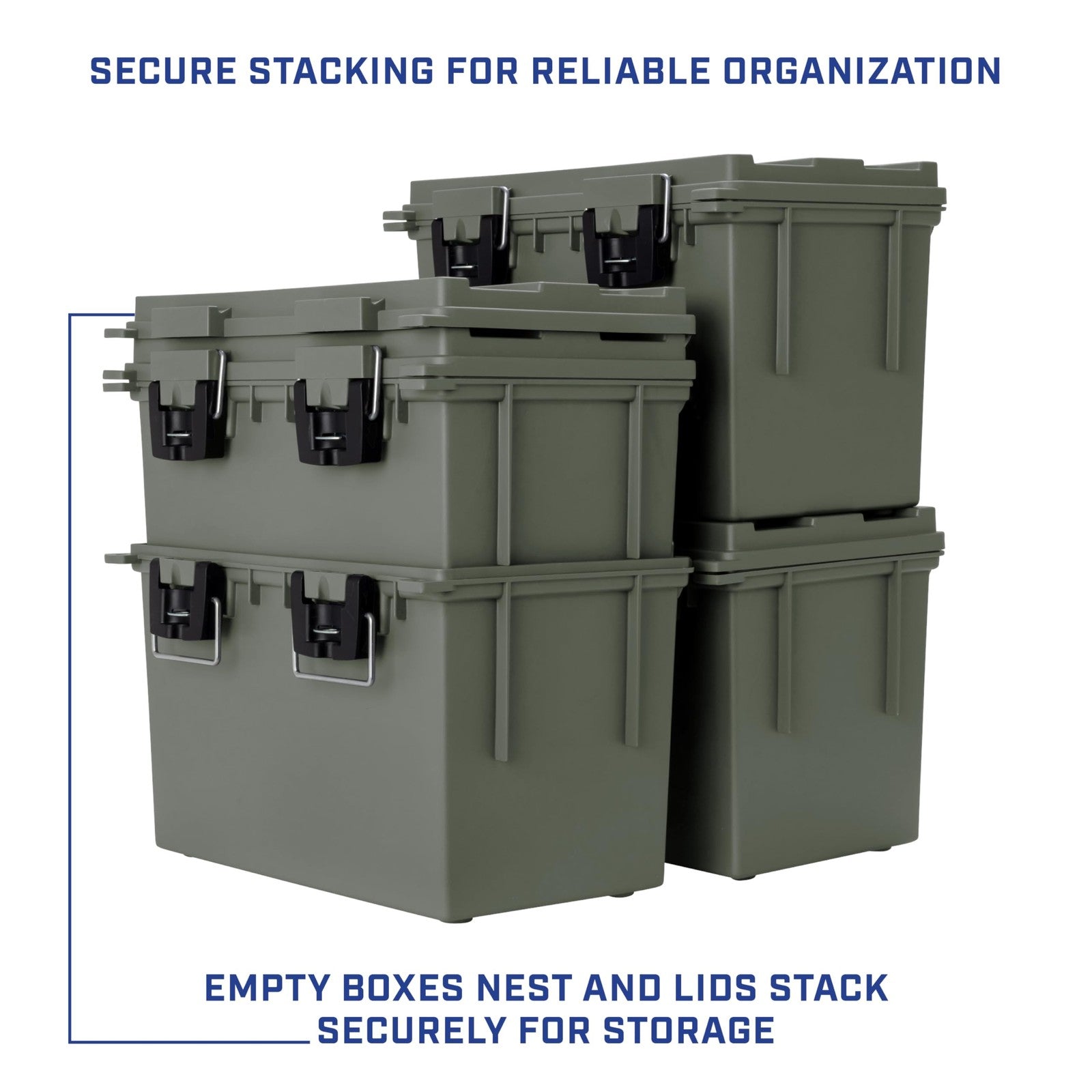 Two Sheffield XL storage bins with lids, stackable plastic bins for organizing and storage, shown in a clean, organized setting.