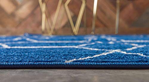 Navy blue geometric area rug from the Unique Loom Trellis Frieze Collection featuring a modern square pattern.