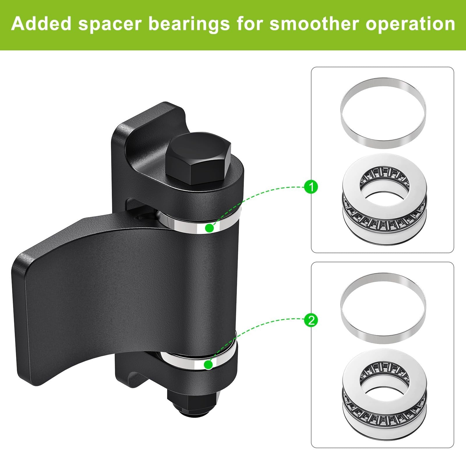 Lifeswell heavy duty steel weld-on gate hinges with spacers and bearings, designed for durable outdoor fencing gates.