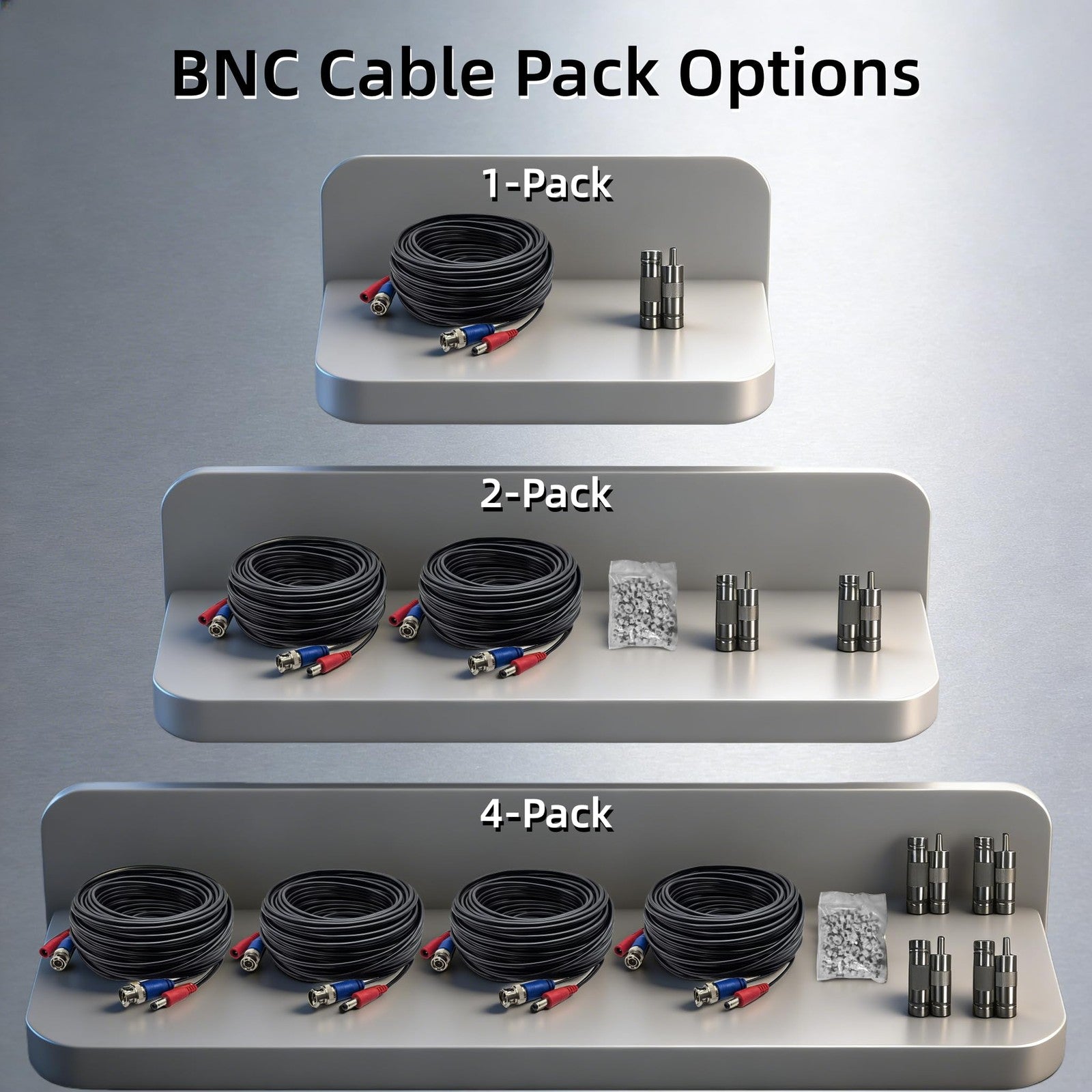 LETONDA BNC 50ft video power extension cable for CCTV security cameras, 4mm thickened cable with connectors.