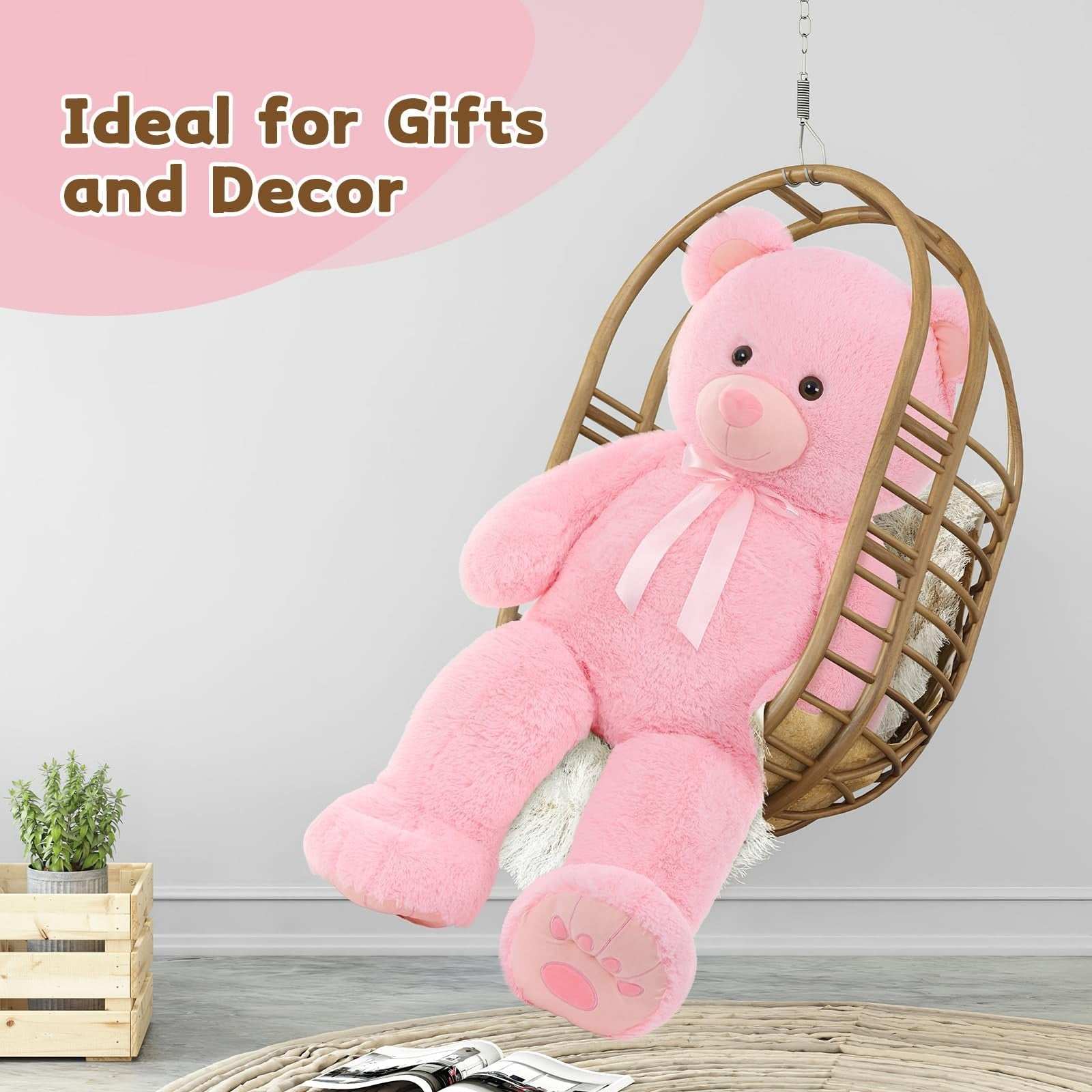 Giant pink MorisMos lifesize 51in teddy bear plush toy with ribbon bow