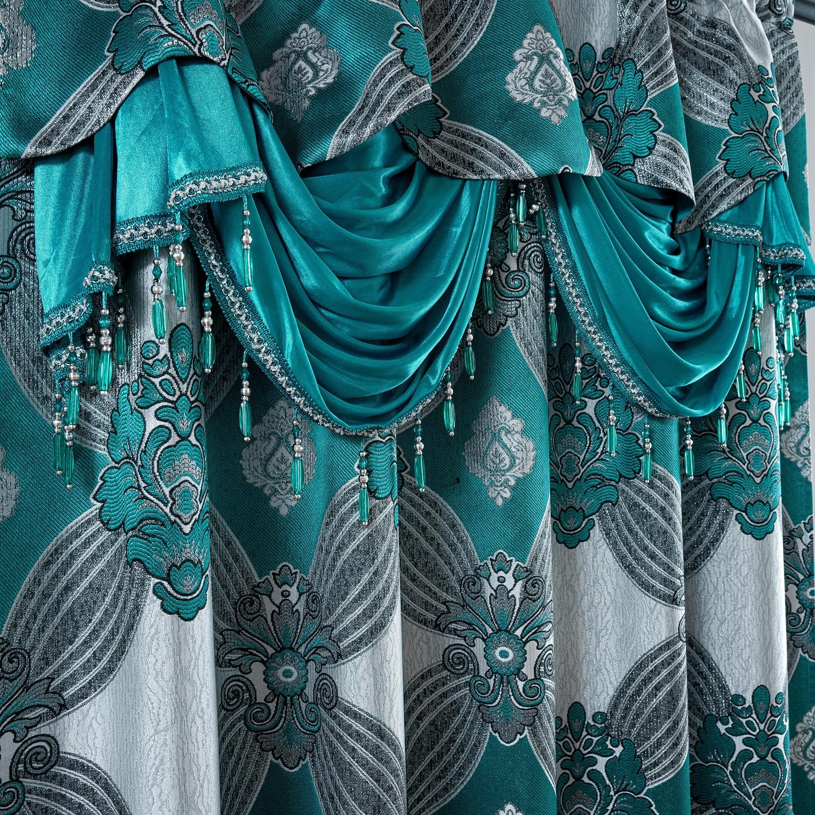 Petrichor luxury curtains set with two panels featuring elegant gold and silver threads, perfect for sophisticated window decor.