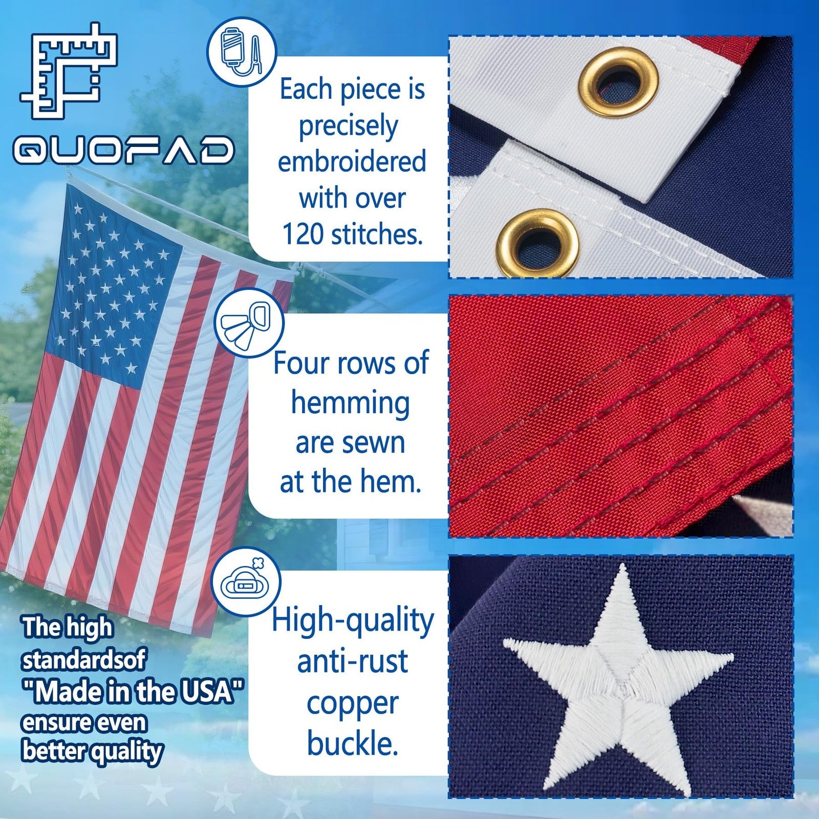 American flag 4x6 heavy-duty outdoor nylon flag with embroidered stars and weather-resistant fabric by QUOFAD