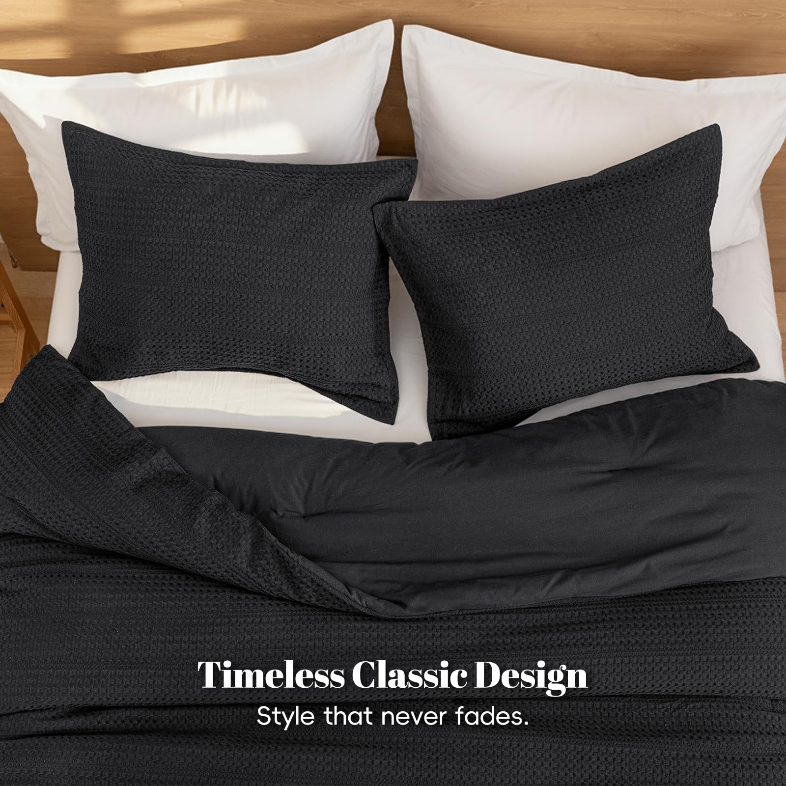 PHF twin-size soft waffle comforter set with breathable waffle weave fabric, showcasing a cozy, textured bed covering.