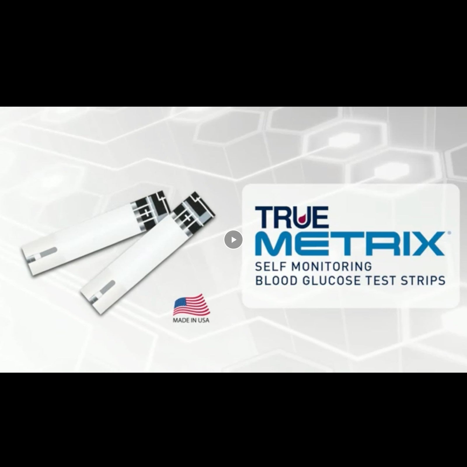True Metrix blood glucose test strips, 2 packs of 100 each, showing individually packaged test strips for diabetes monitoring.
