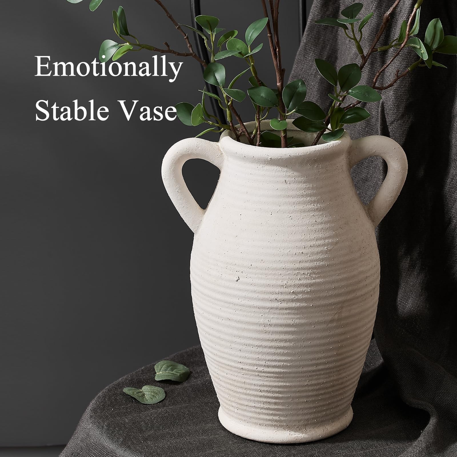 Vaseking large ceramic rustic vase with two handles, featuring an earthy finish and textured surface, ideal for floral arrangements.