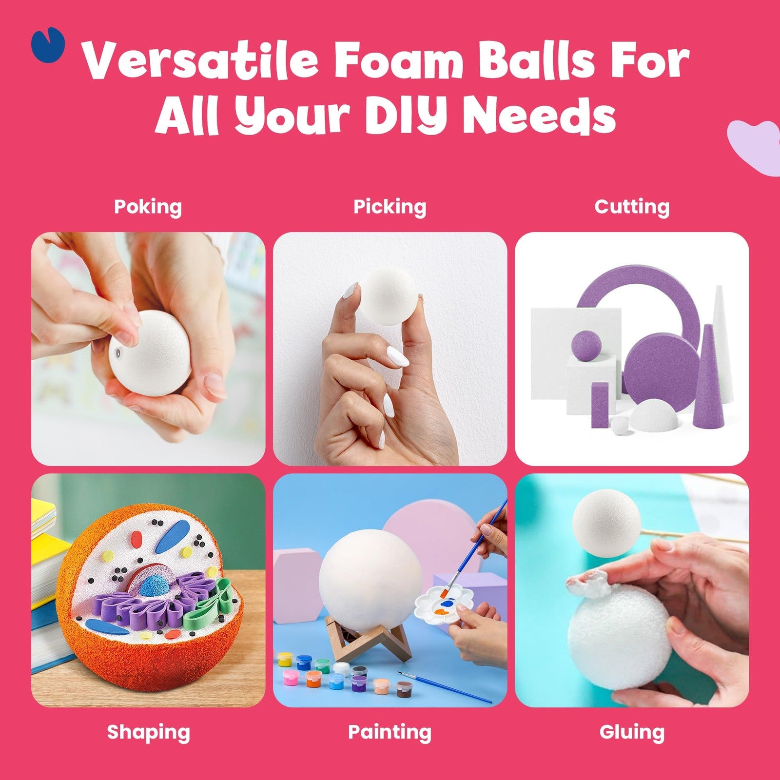 Hygloss round white foam balls for crafts, 3.8-inch craft foam (XPS) for arts and DIY projects.