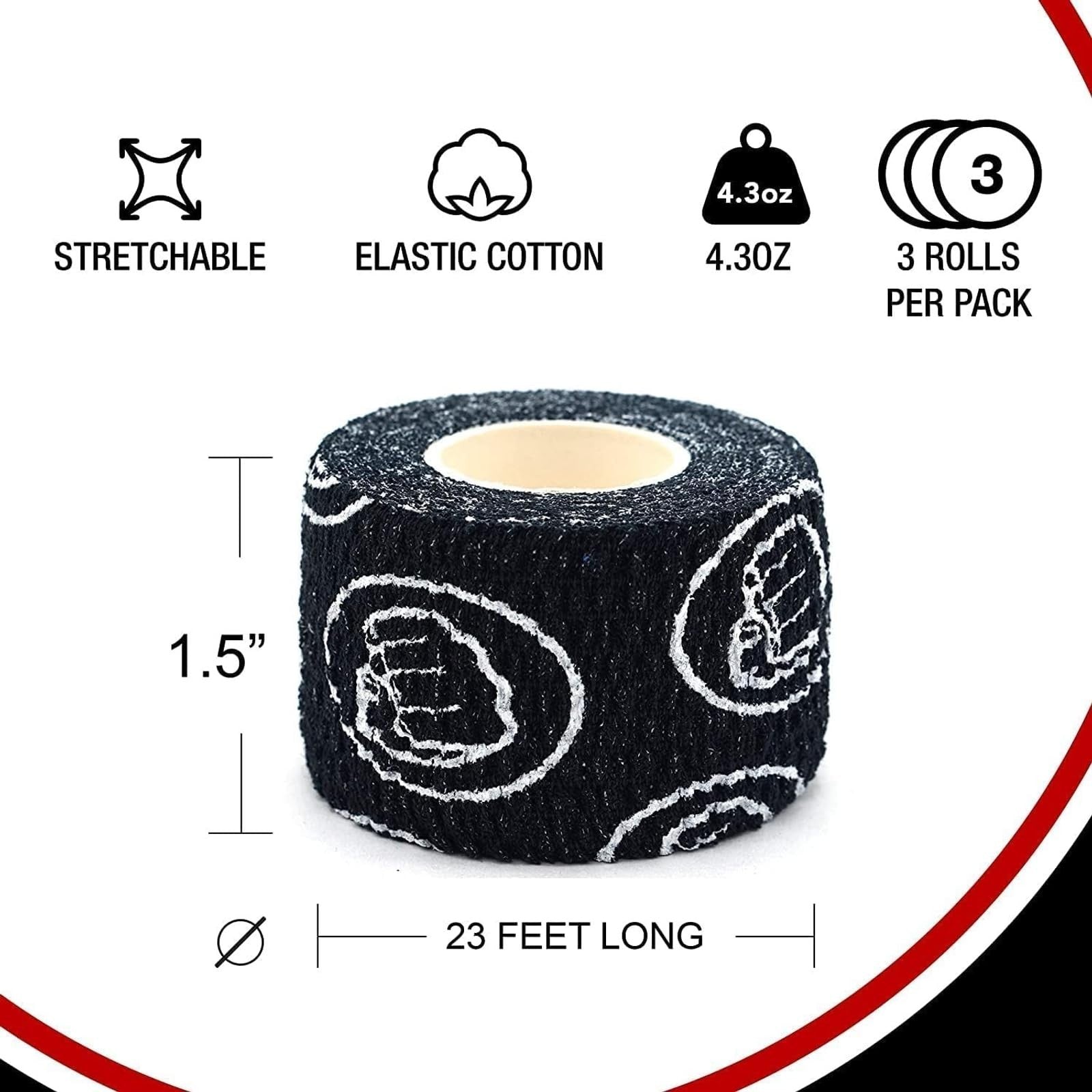 Flexible fabric Wod Nation weightlifting hook grip athletic tape wrapped around a thumb and fingers for support during lifting exercises.