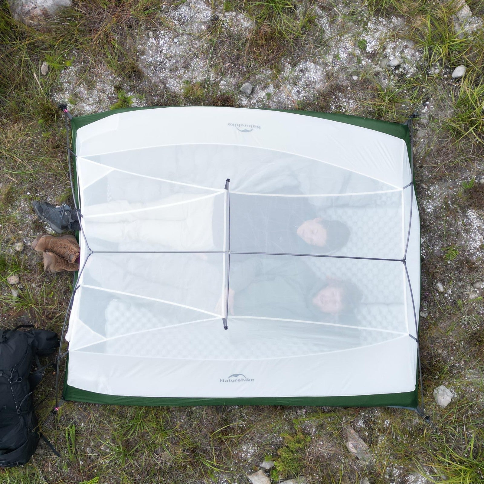 Naturehike Cloud Up 3-person backpacking tent footprint for 3-season camping, shown laid out on the ground.