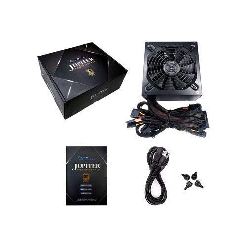 Apevia Jupiter Series 600W 80+ Bronze ATX power supply for gaming PCs, showing the unit's black chassis and branding.