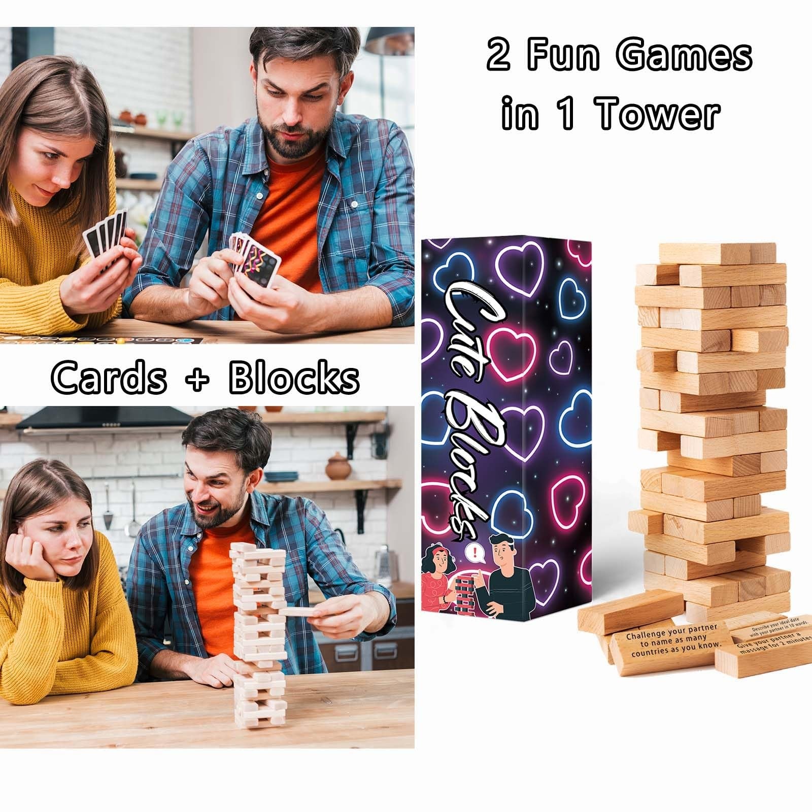 allonu 2026 Fun Valentine's Day Gift with 54 stacking blocks, featuring romantic game elements, in bright colors and playful design
