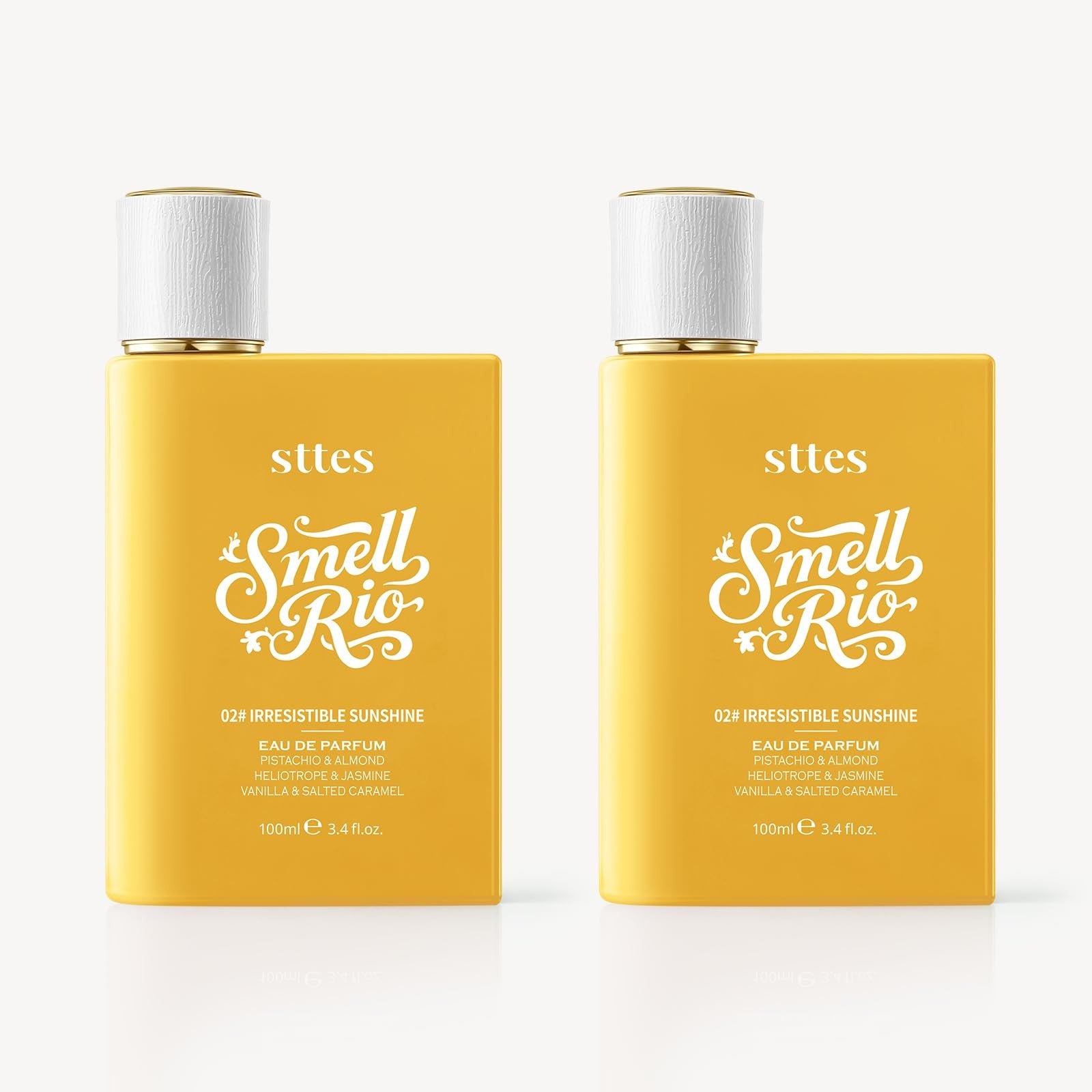 Sttes Perfume 02# Irresistible Sunshine bottle with long-lasting vanilla, salted caramel, and gourmand scent notes.