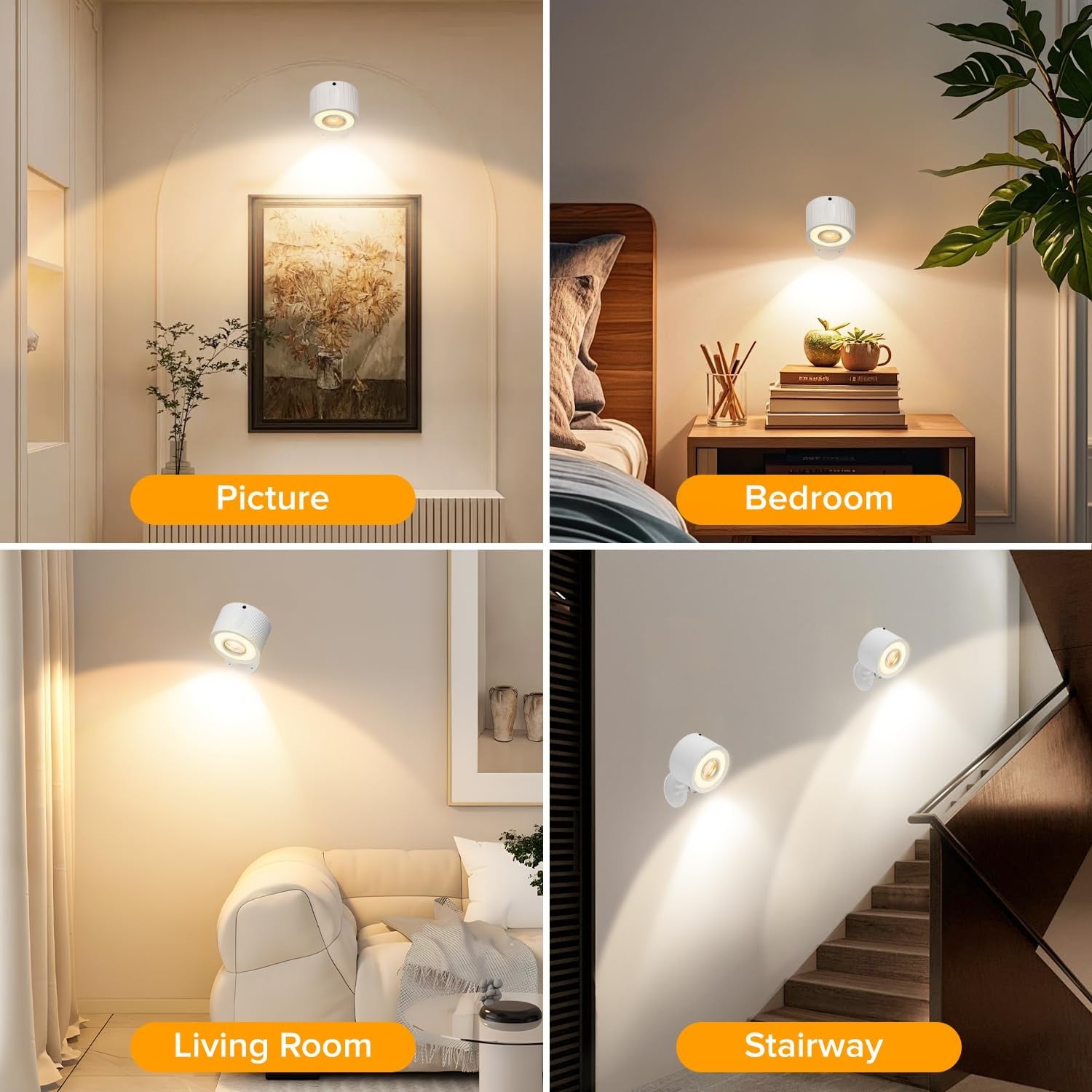 Plomixius LED wall mounted lights set of 4 with remote control, rechargeable 3000mAh battery, mounted on a wall in a modern room