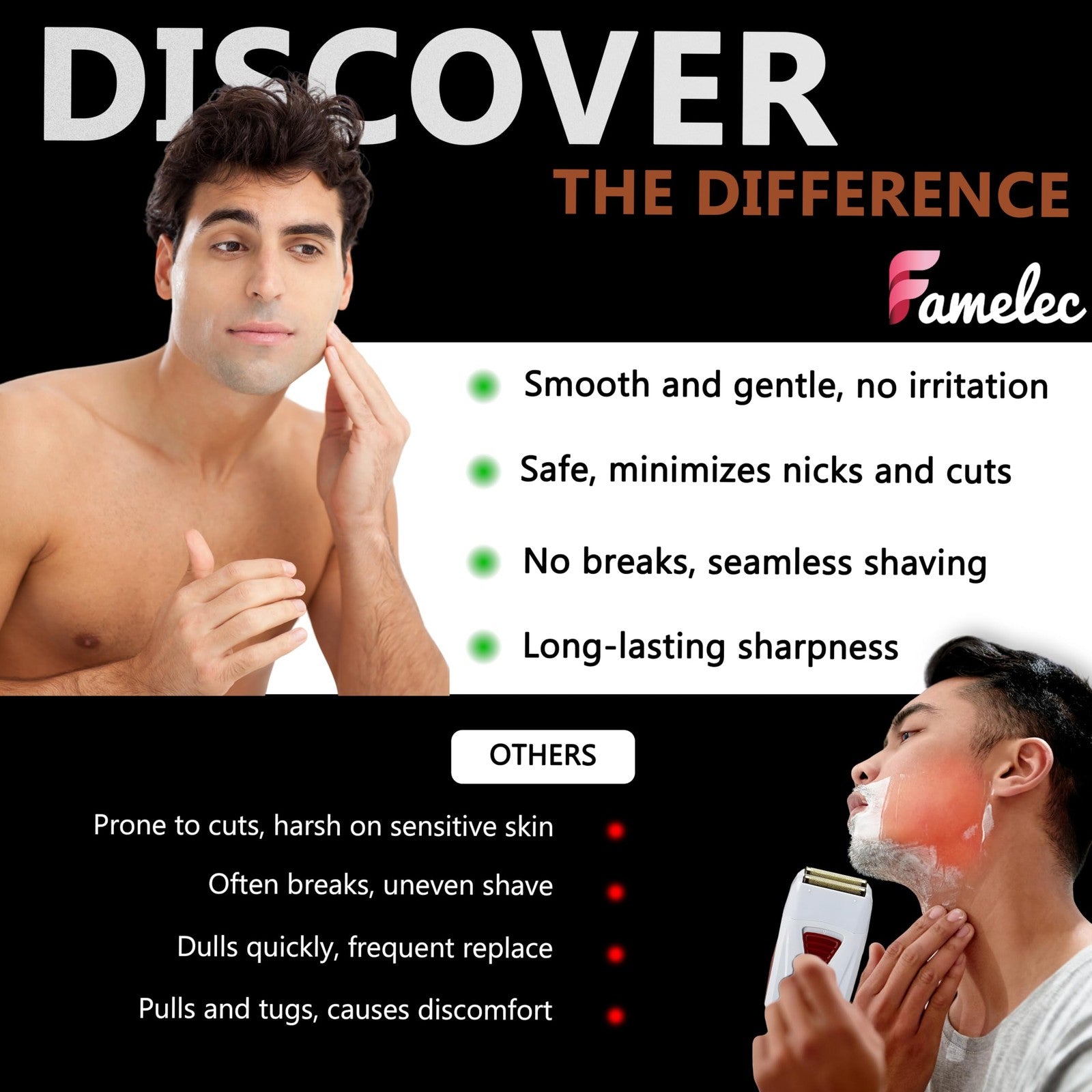 FAMELEC replacement shaver heads for Andis Pro-Foil and Lithium, featuring super soft gold foil for smooth, close shaving.