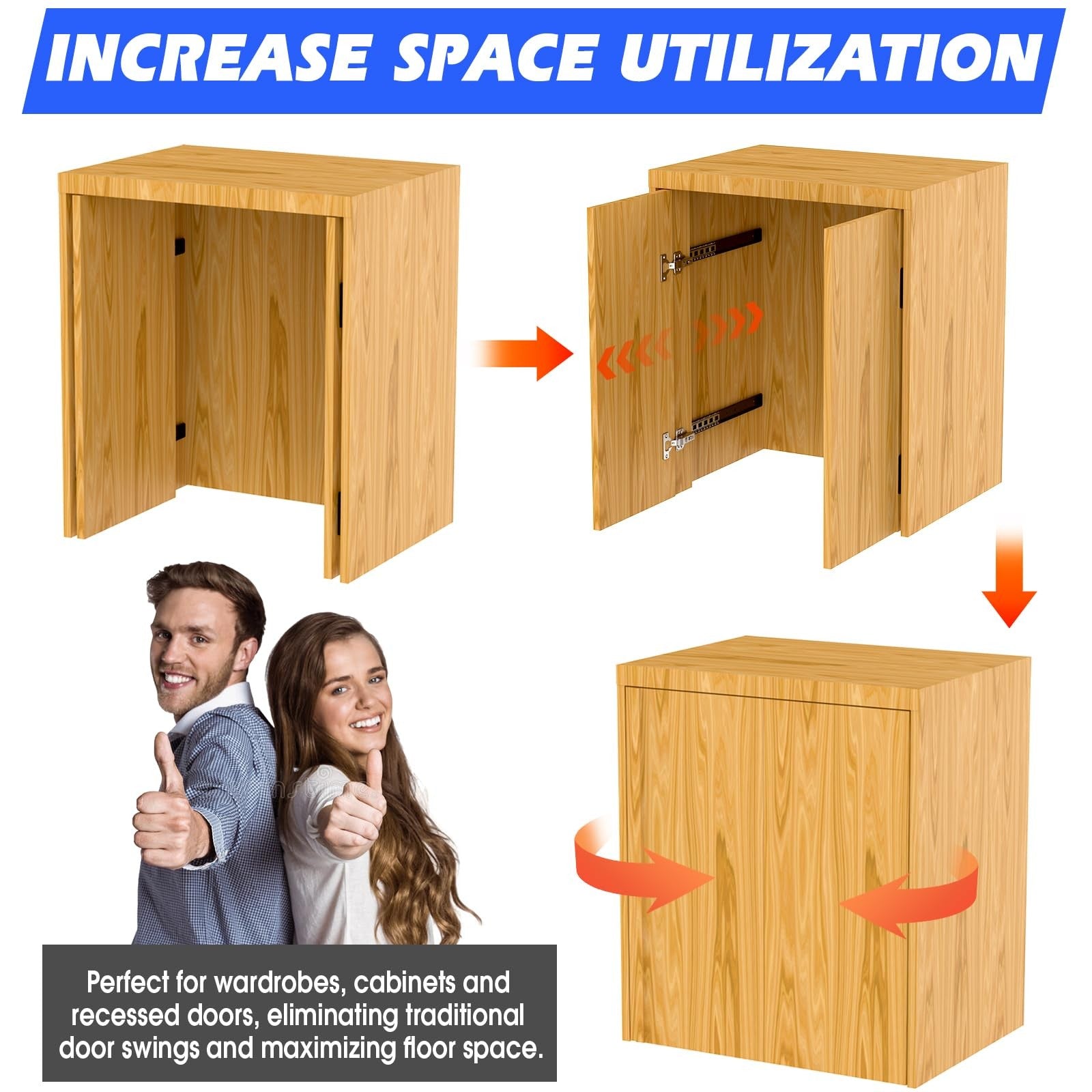 Loodmeo 24-inch hidden cabinet door slide with 48lb capacity and forstner bit, shown installed on a modern cabinet door.