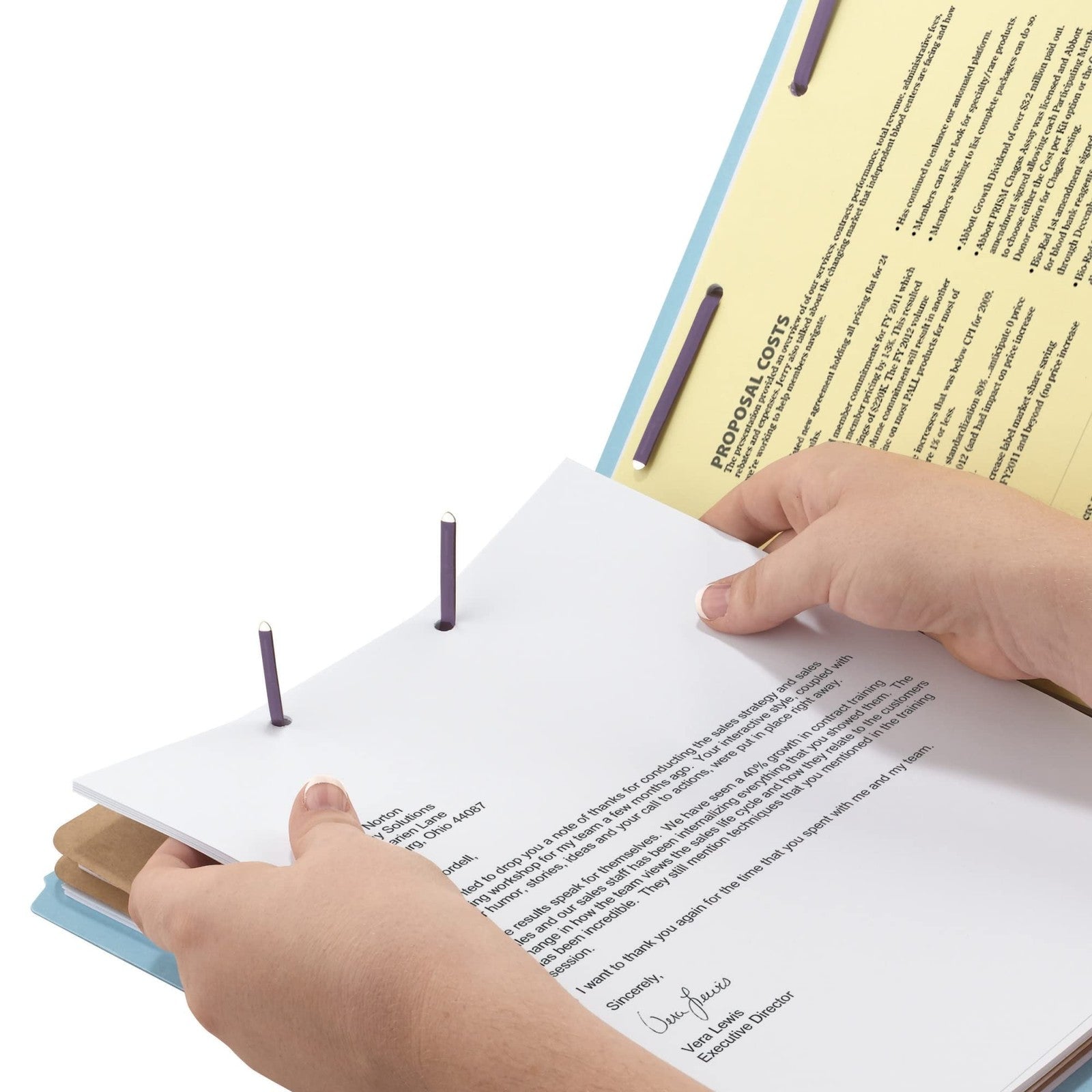 SMEAD Pressboard classification file folder with SafeSHIELD fasteners and two pockets for organizing documents.