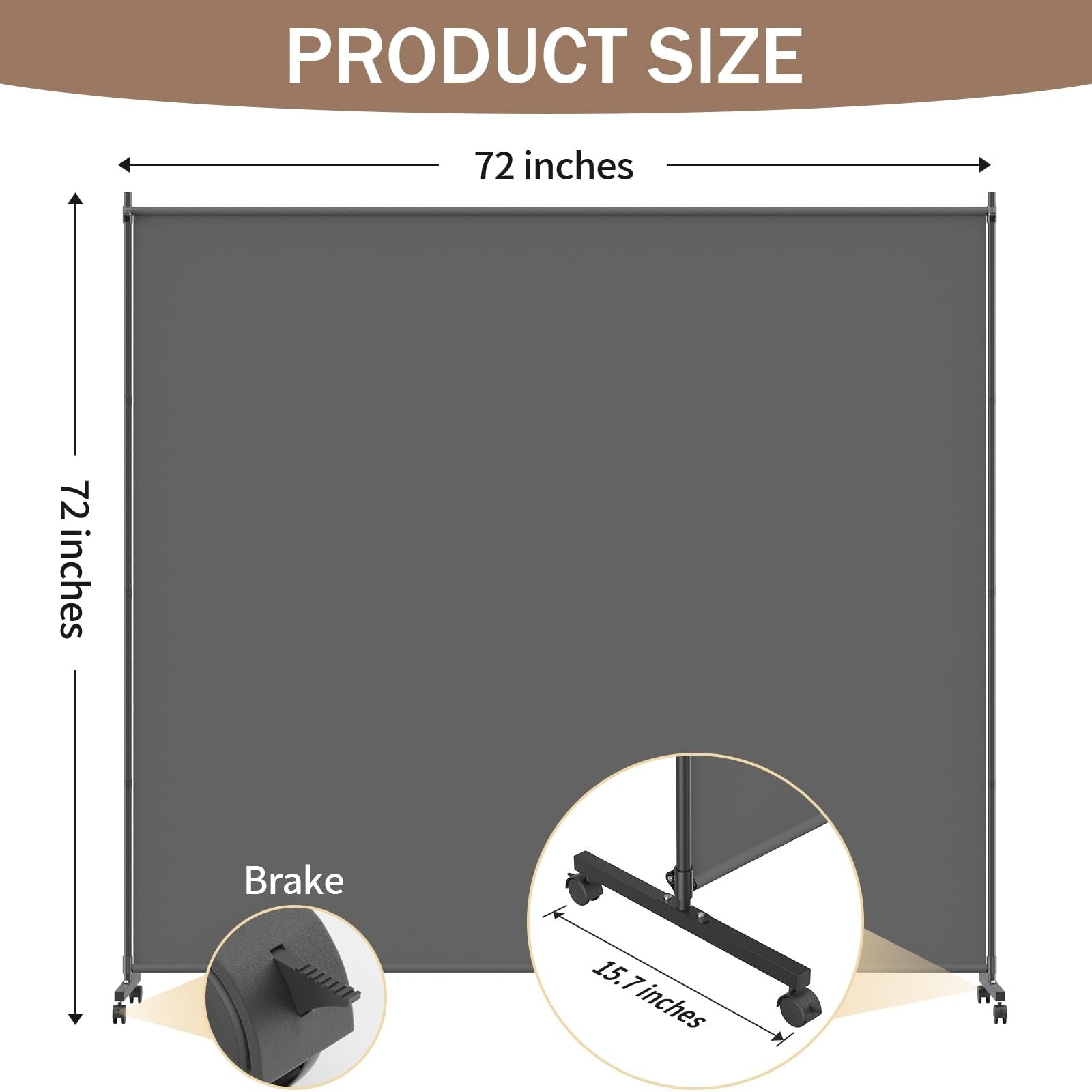 VAMFUTRE single panel room divider with caster wheels and brakes, lightweight privacy screen for home or office spaces