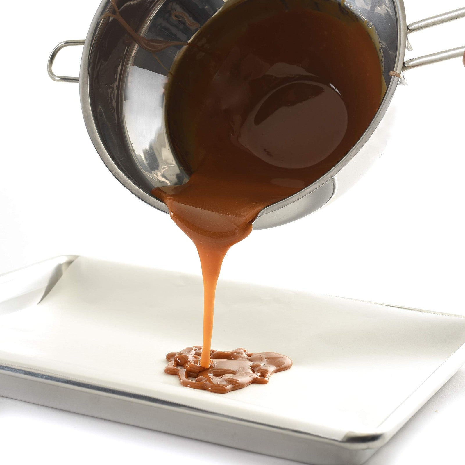 Norpro 3-quart stainless steel double boiler with a removable insert and secure handles for gentle food heating.