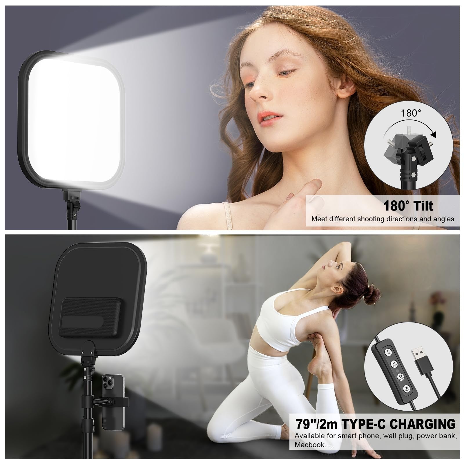 Hagibis 2Pack LED Video Light Kit with 15W dimmable photography lights and 78-inch stands for professional video lighting setup.