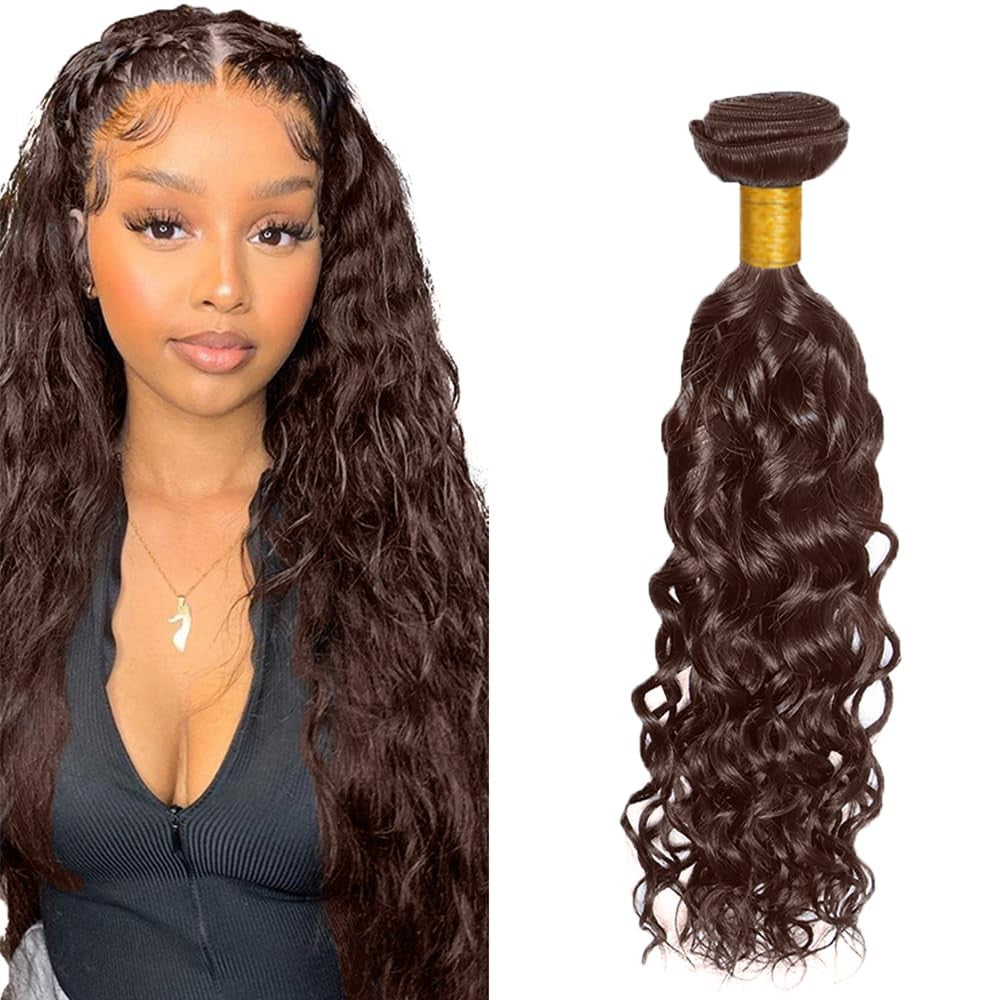 FuivJuix #4 Brown Water Wave Human Hair Bundles, 22-inch Brazilian Virgin Hair for natural, voluminous style