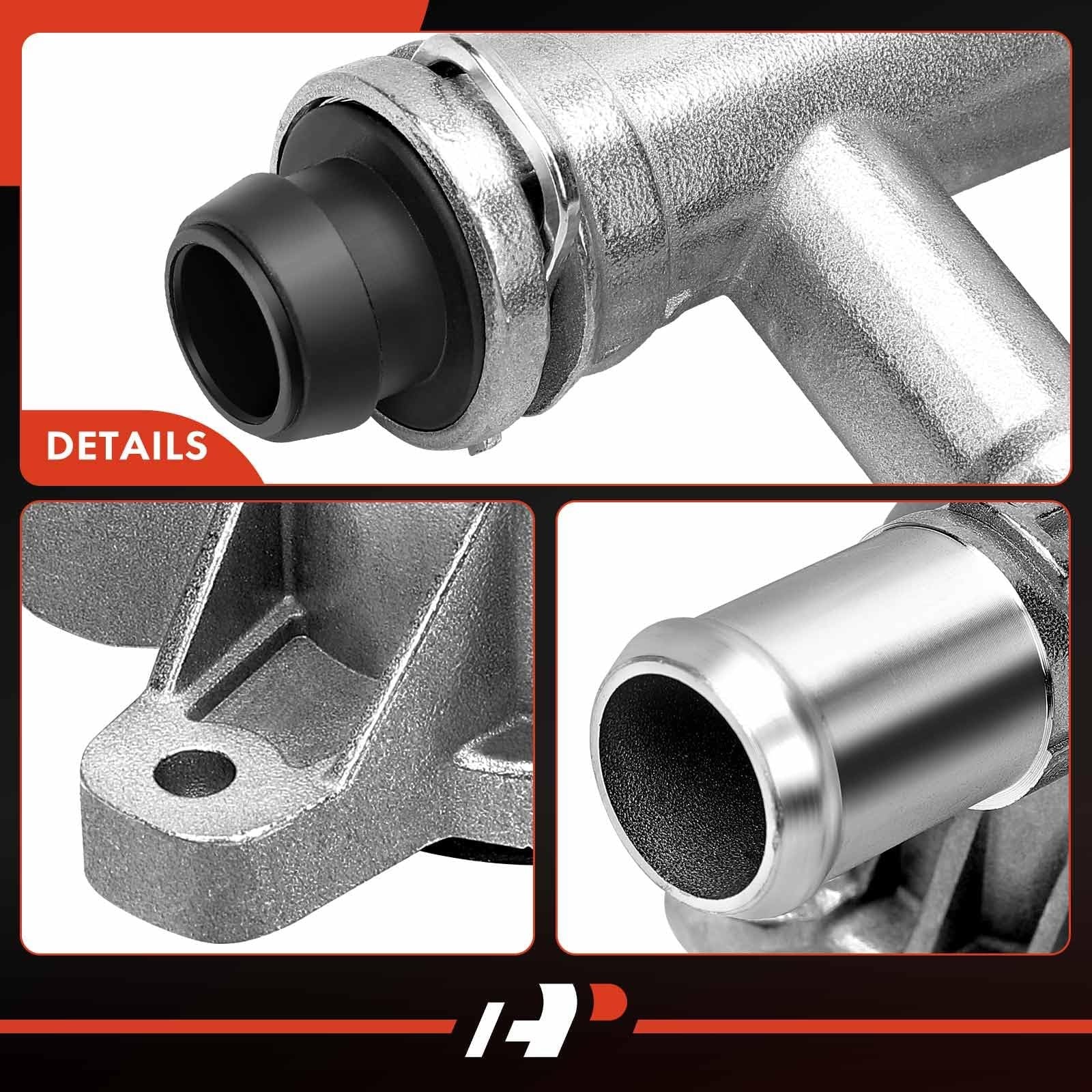 A-Premium aluminum coolant housing water outlet for Chevy Cruze, Sonic, Trax 1.4L engine, showing the water outlet with mounting points.
