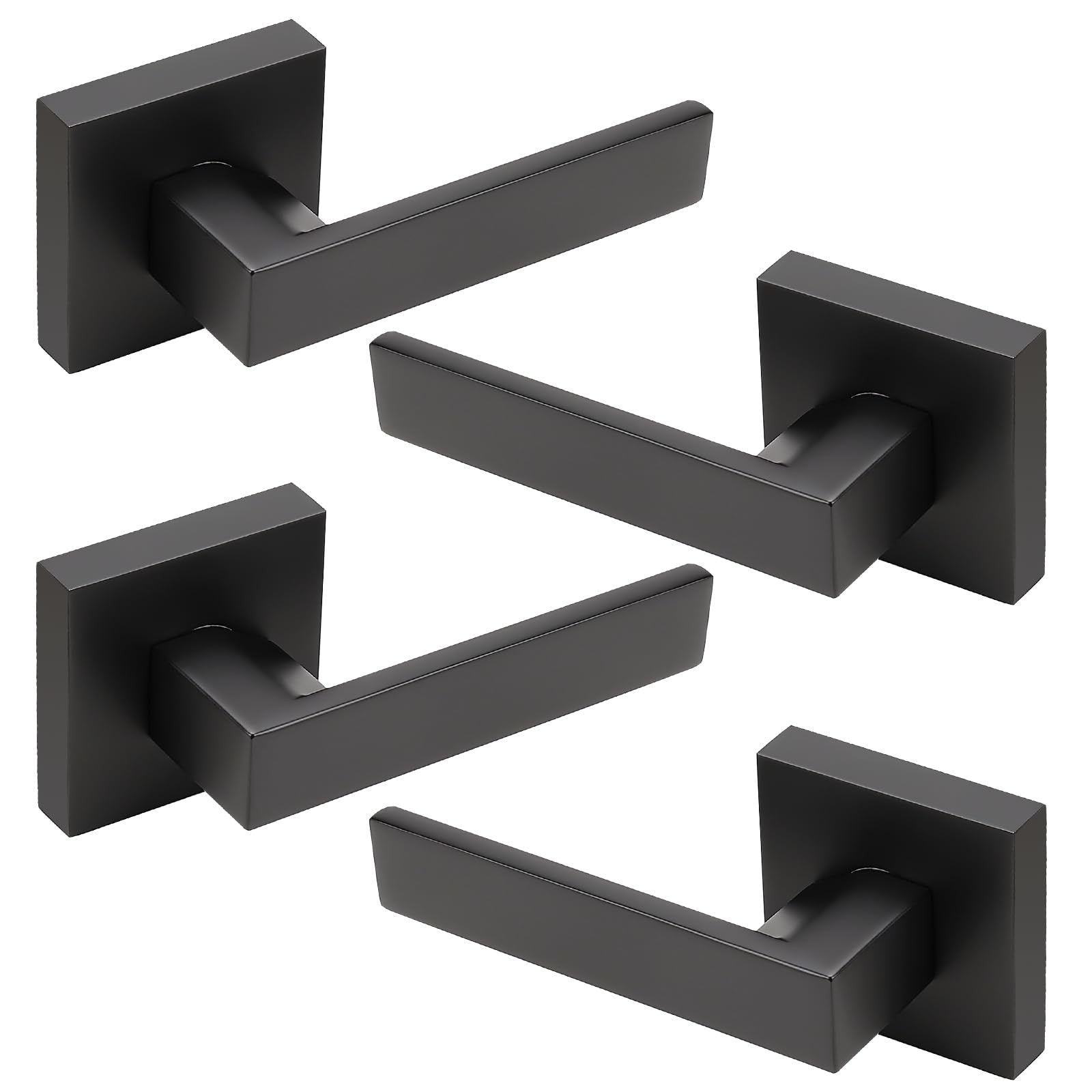 Set of four KNOBWELL matte black square interior door handles, modern dummy door knobs for interior doors.
