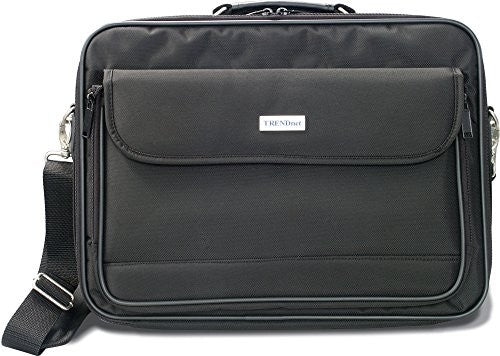 TRENDnet padded clamshell carrying case for 15.4-inch laptops, showing a black protective laptop sleeve with zipper closure.