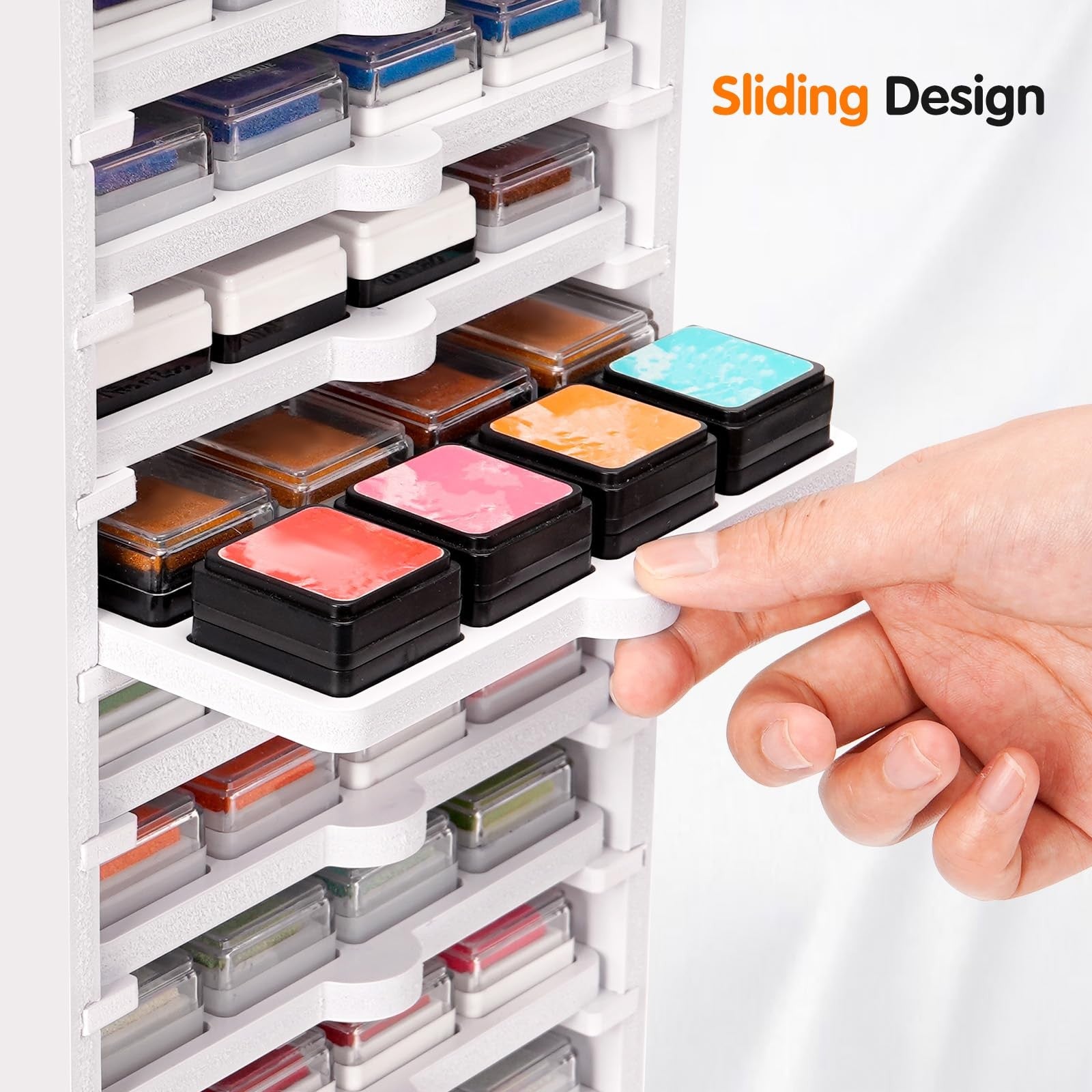 SANFURNEY ink pad trays organizer rack with 10 slots for storing mini ink pads and stamps, compact and practical storage solution.