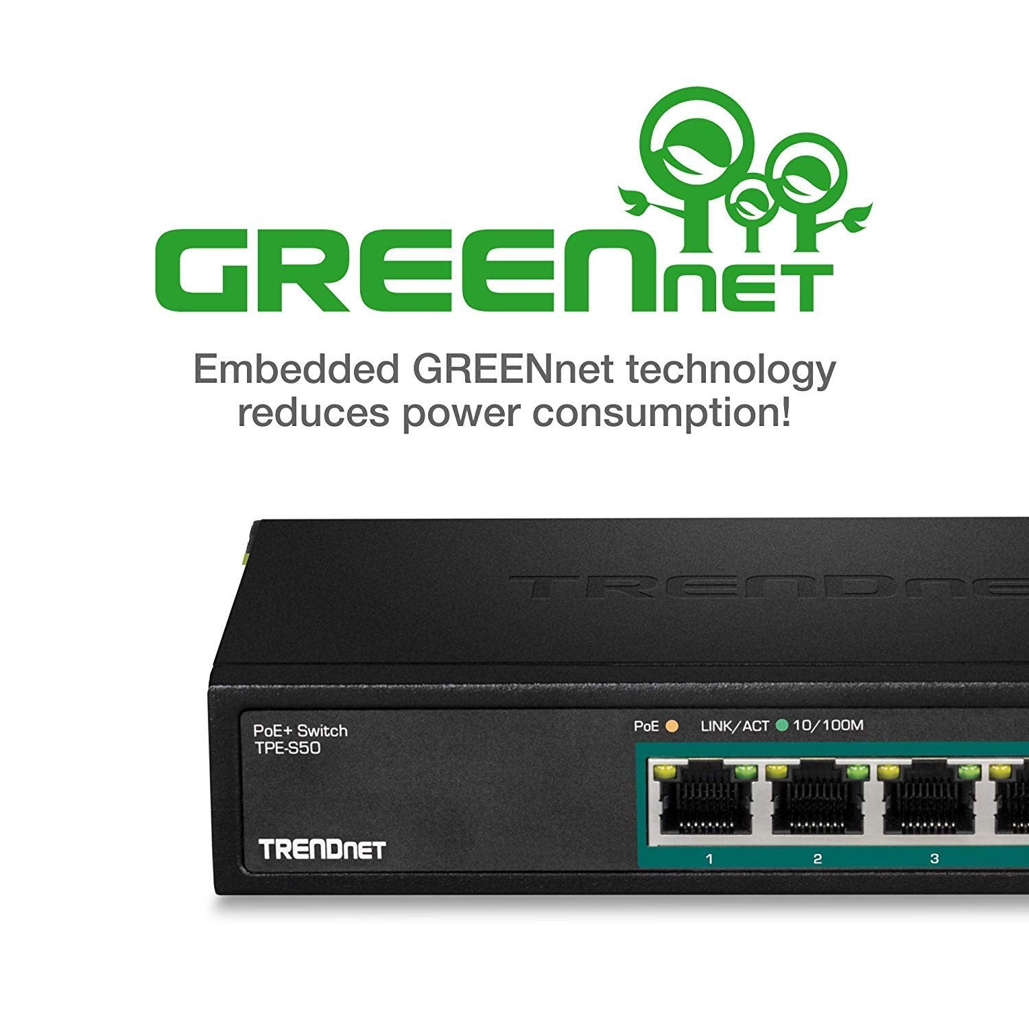 TRENDnet 6-Port Fast Ethernet PoE+ switch with LED indicators, NDAA compliant, 60W PoE budget, compact network device