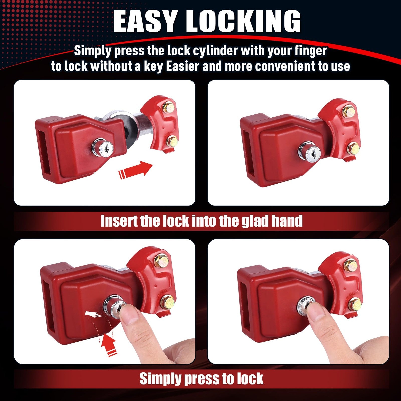 NAKAKEKO plastic glad hand lock set with keyed alike pair for tractor trailer, showing blue and black locking mechanisms.