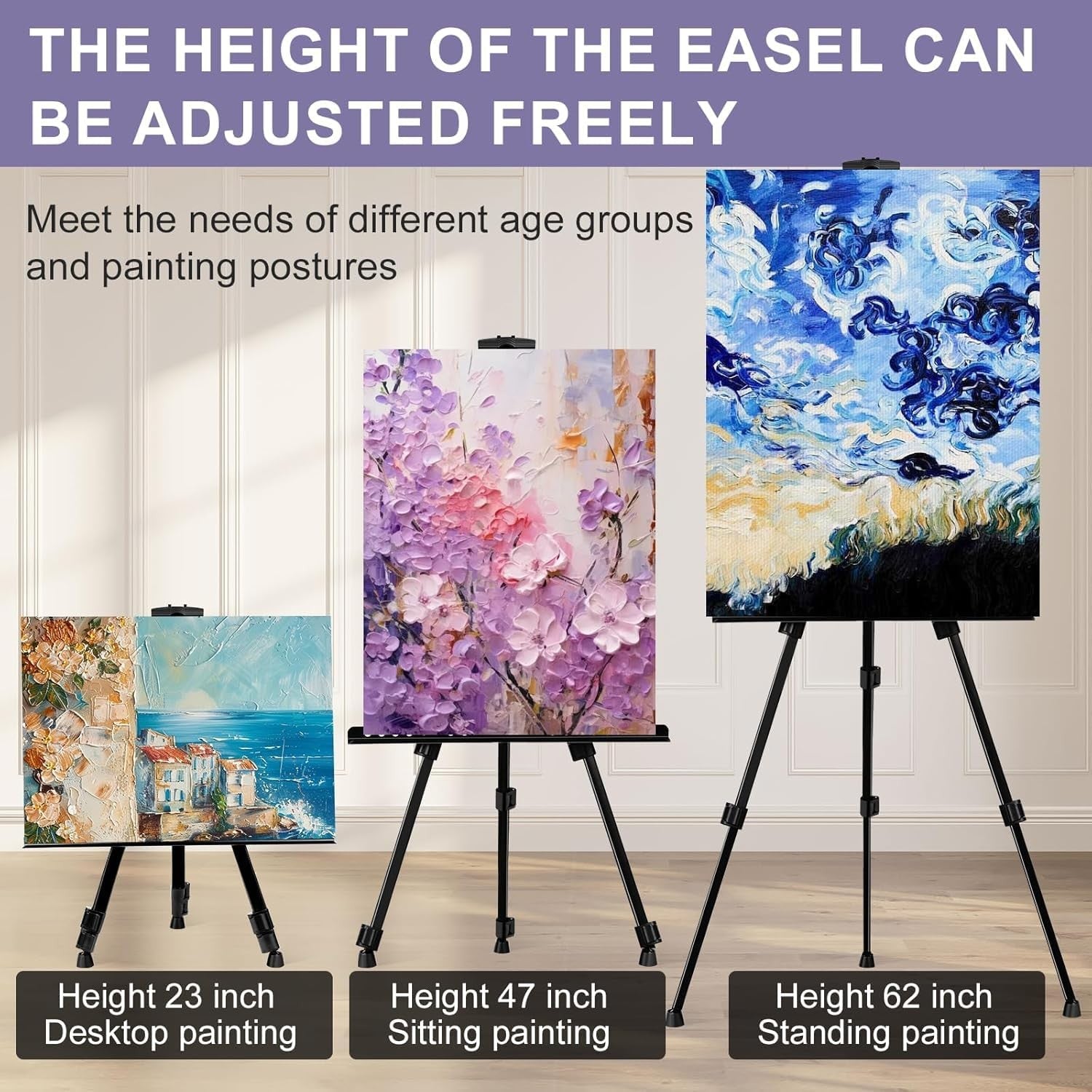 AROIC art painting artist easel stand for display and portable use, featuring adjustable height and sturdy wooden construction.
