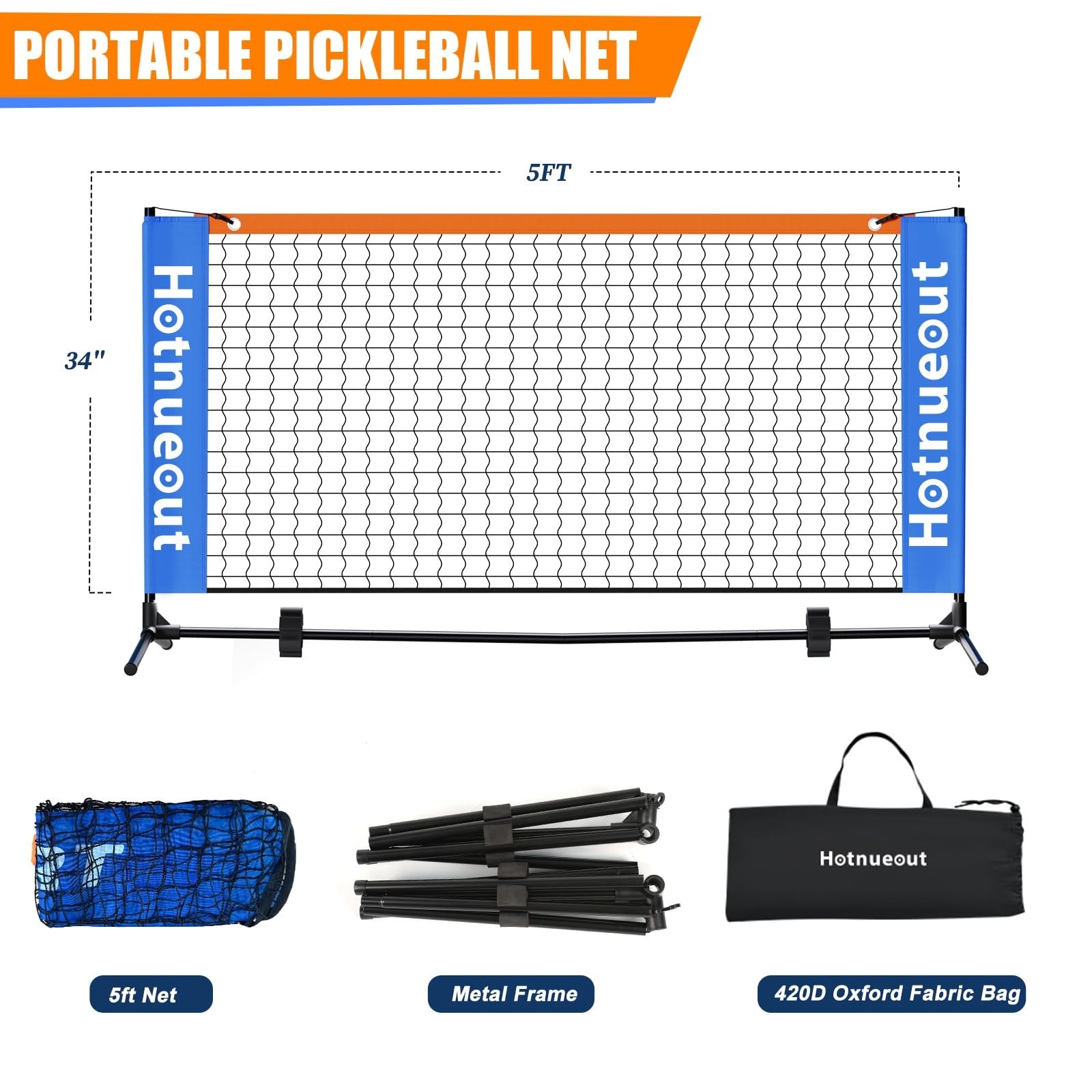 Portable 5FT Mini Pickleball Net by Hotnueout, ideal for driveway practice and outdoor pickleball games.