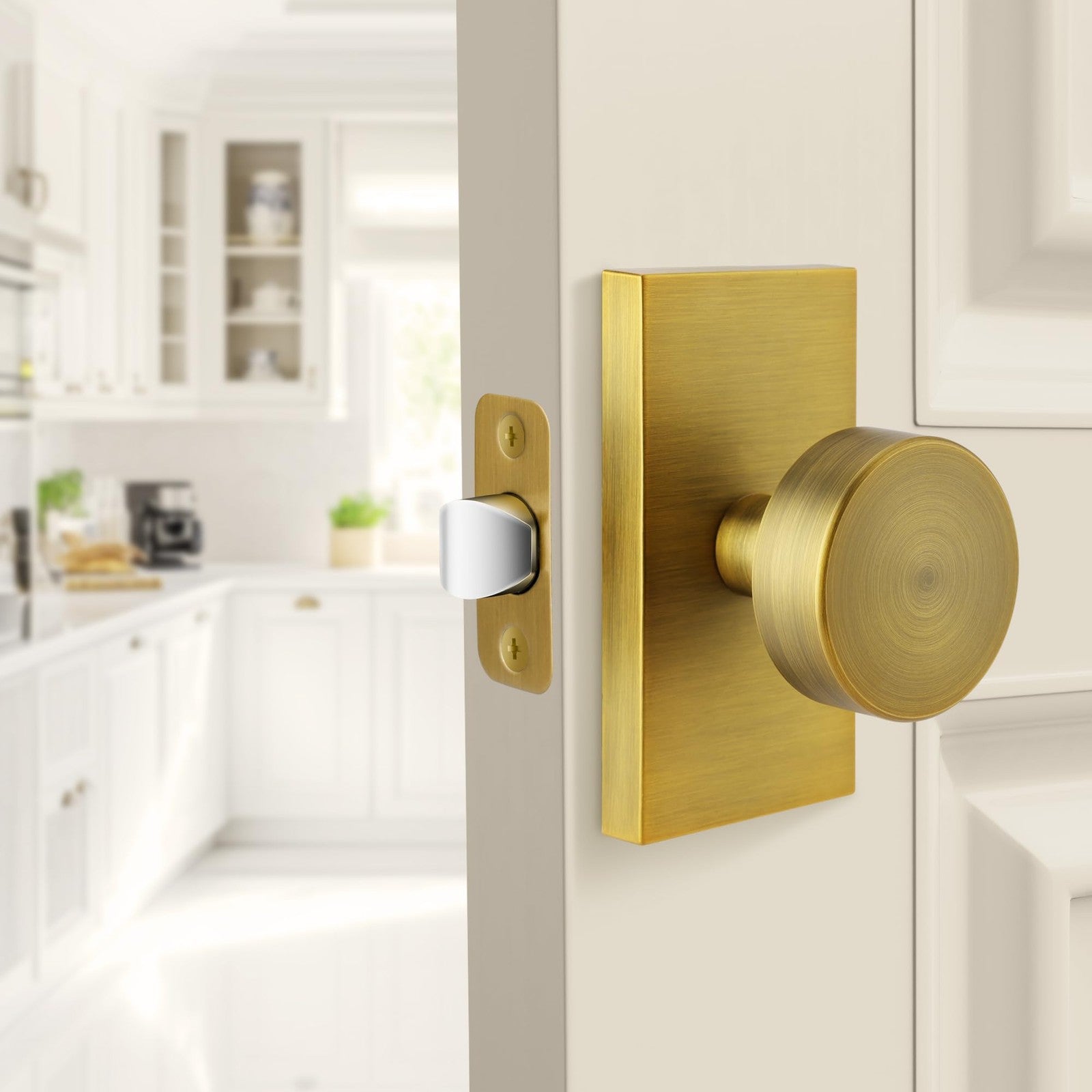 ToPToToo antique brass passage door knobs for interior closet doors, featuring classic design and sturdy metal construction.